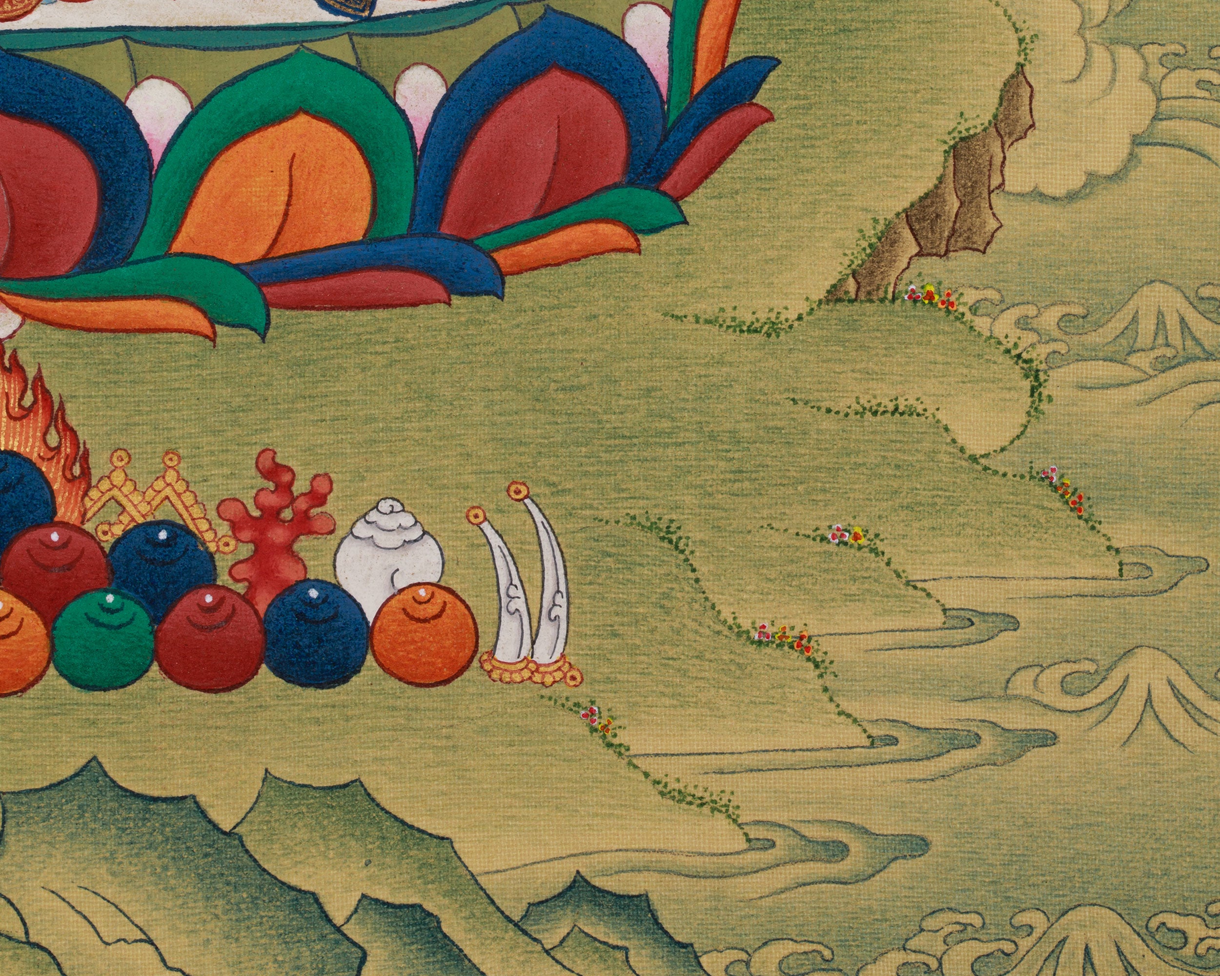 Red Hues Buddhas, Amitayus and Amitabha Artwok | Lhasa Stone Pigments