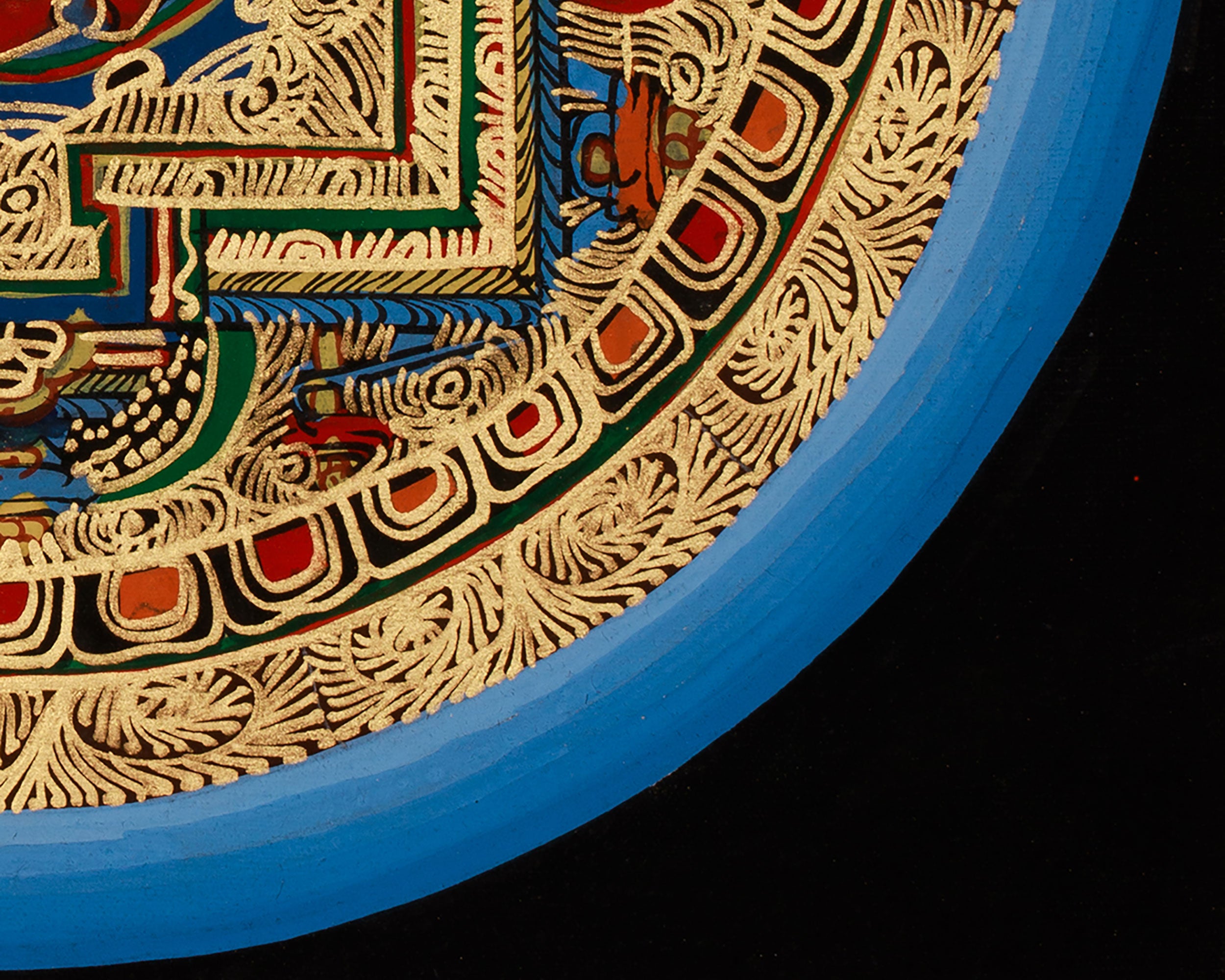 Gold-Embellished Om Mandala Thangka | Spiritual Meditation Art