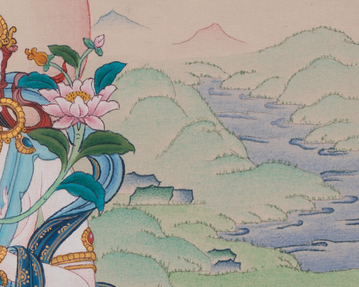 Sacred Tibetan White Tara Art | Drolkar Thangka | Seven Eyed Deity