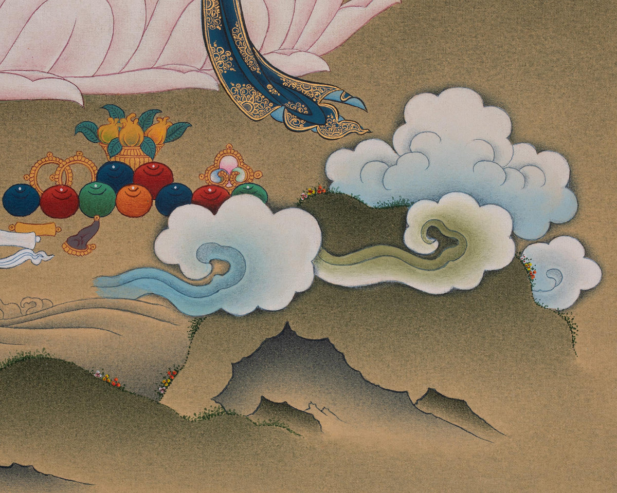 White Tara Goddess Thangka Painting | Drolkar Artwork | Seven Eyes Deity