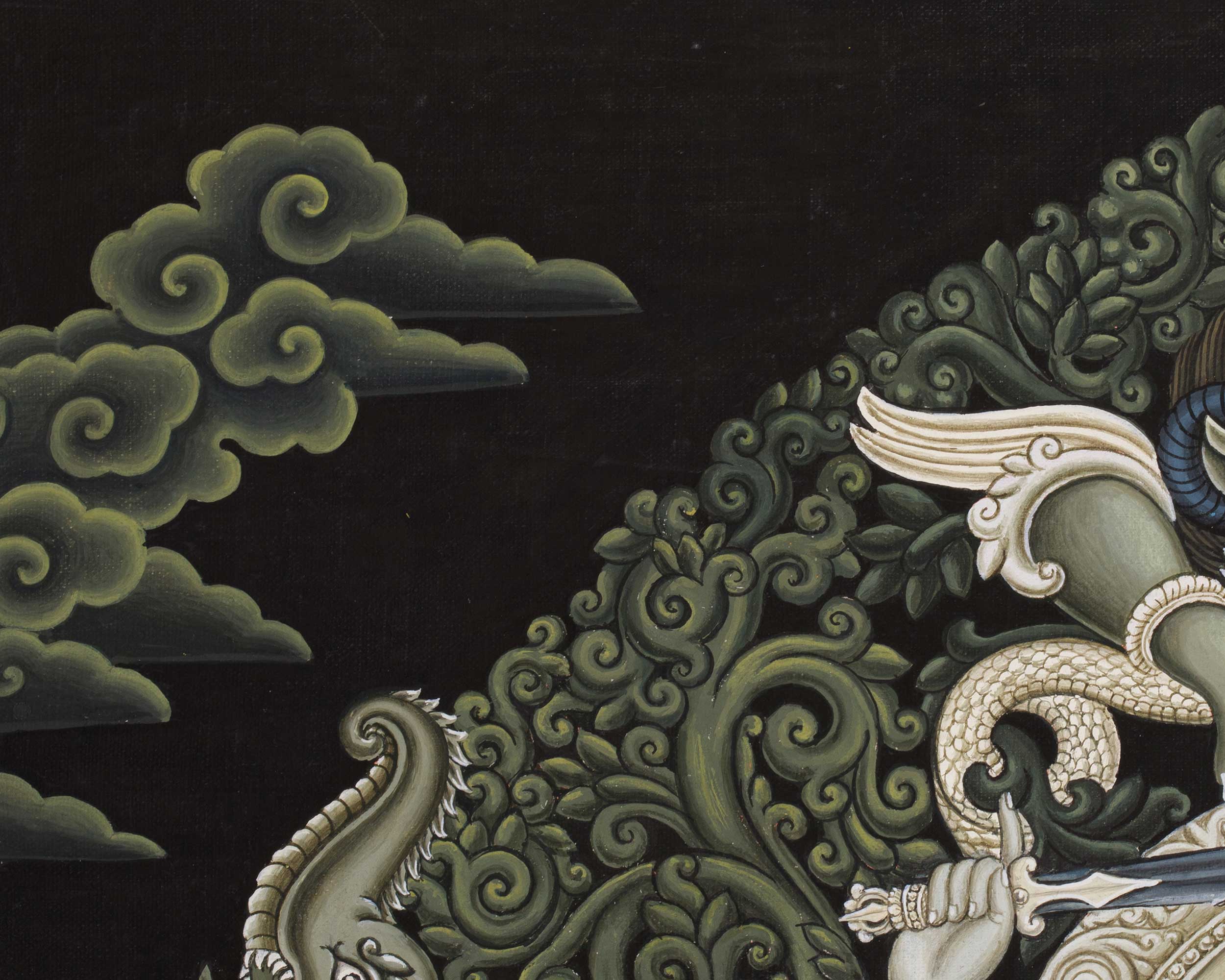 Bodhisattva of Wisdom Manjushri Thangka | A Monochrome Paubha Style Painting