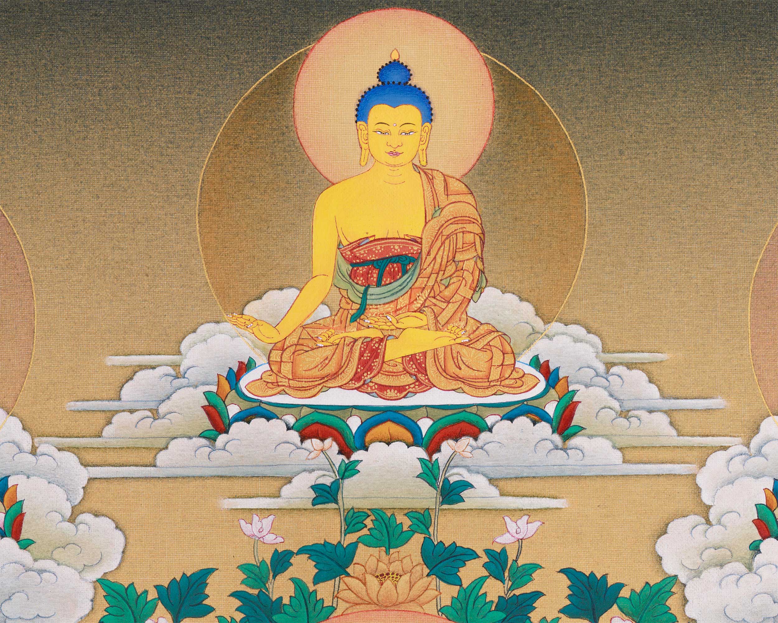 Exquisite 8 Medicine Buddha Thangka | Healing Deities Artwork with Gold & Natural Colors