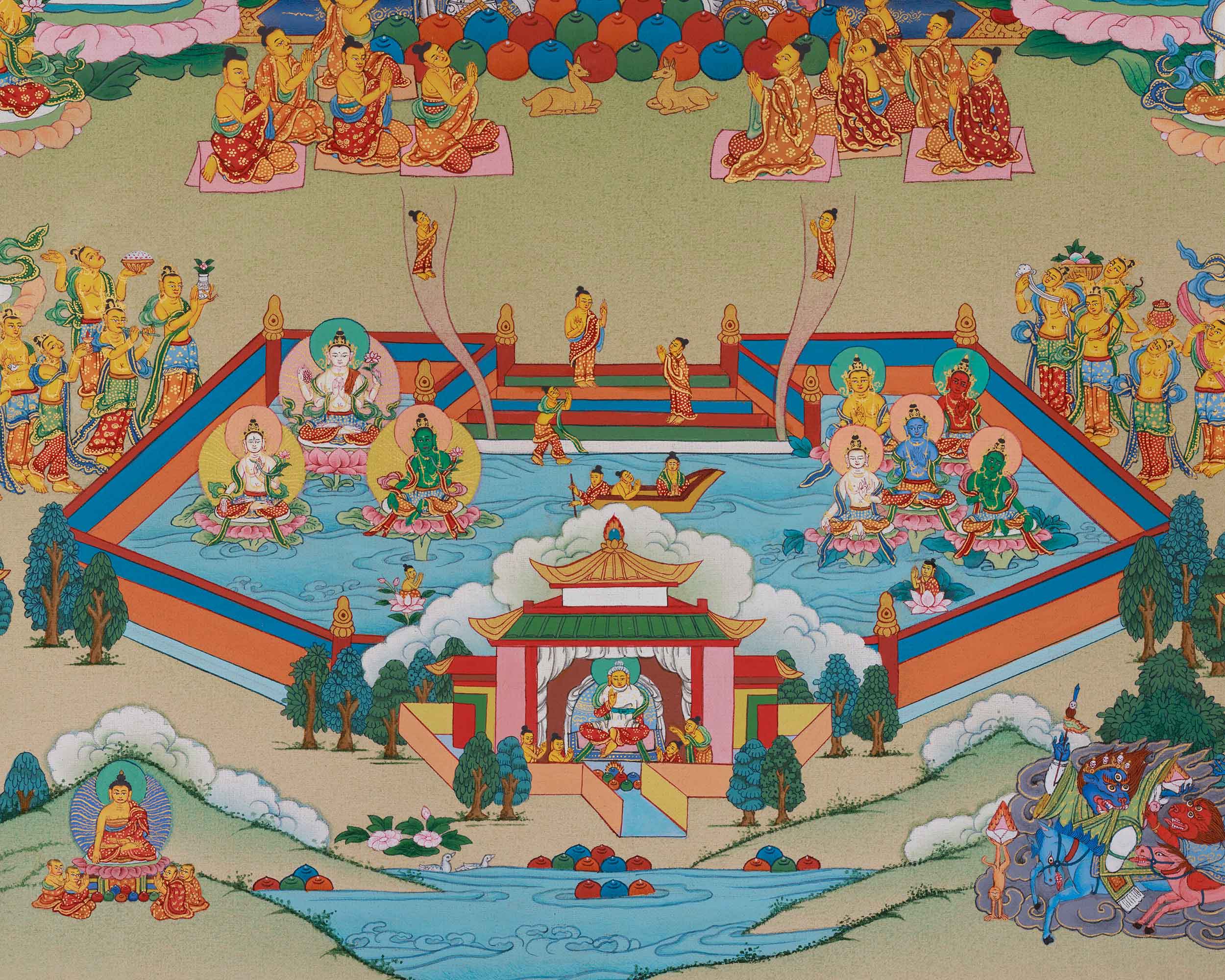 Himalayan Amitabha Singham Thangka | Pure Land Blessings