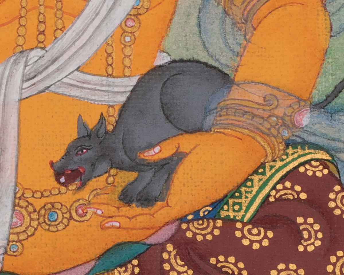 Dzambhala God of Wealth Thangka | Sacred Tibetan Buddhist Prosperity Painting