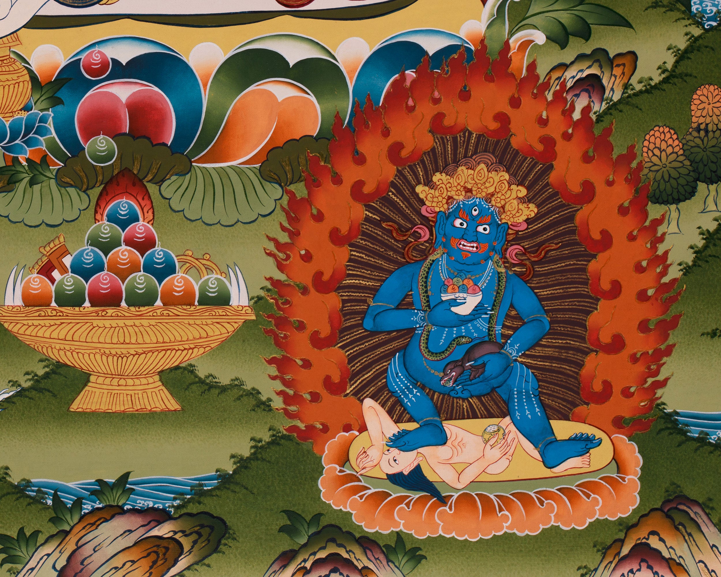 Five Dzambhala Artwork | Tibetan Wealth Deities in Sacred Harmony