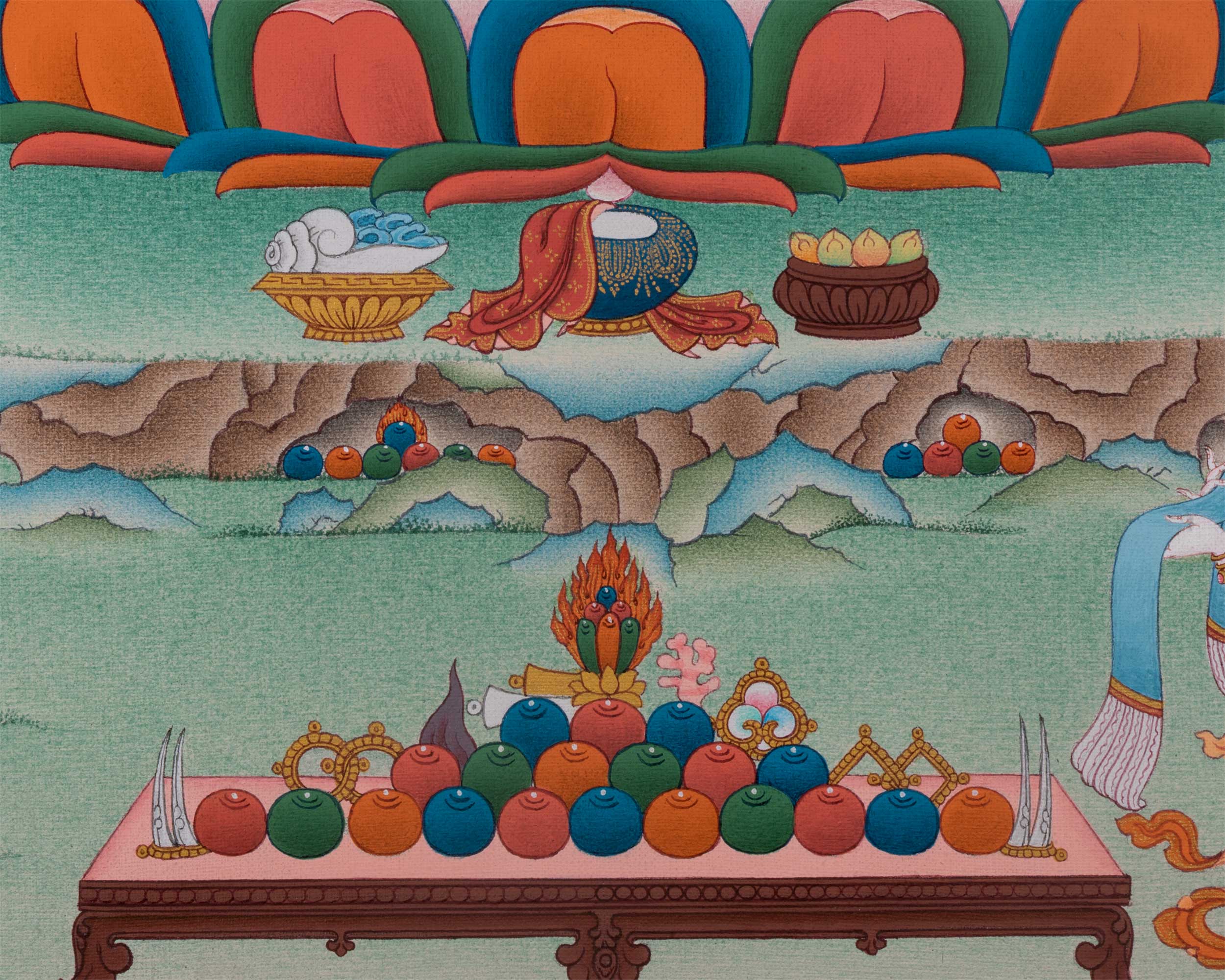 4 Armed Avalokiteshvara Thangka Print | Chenrezig With Buddha Amitabha