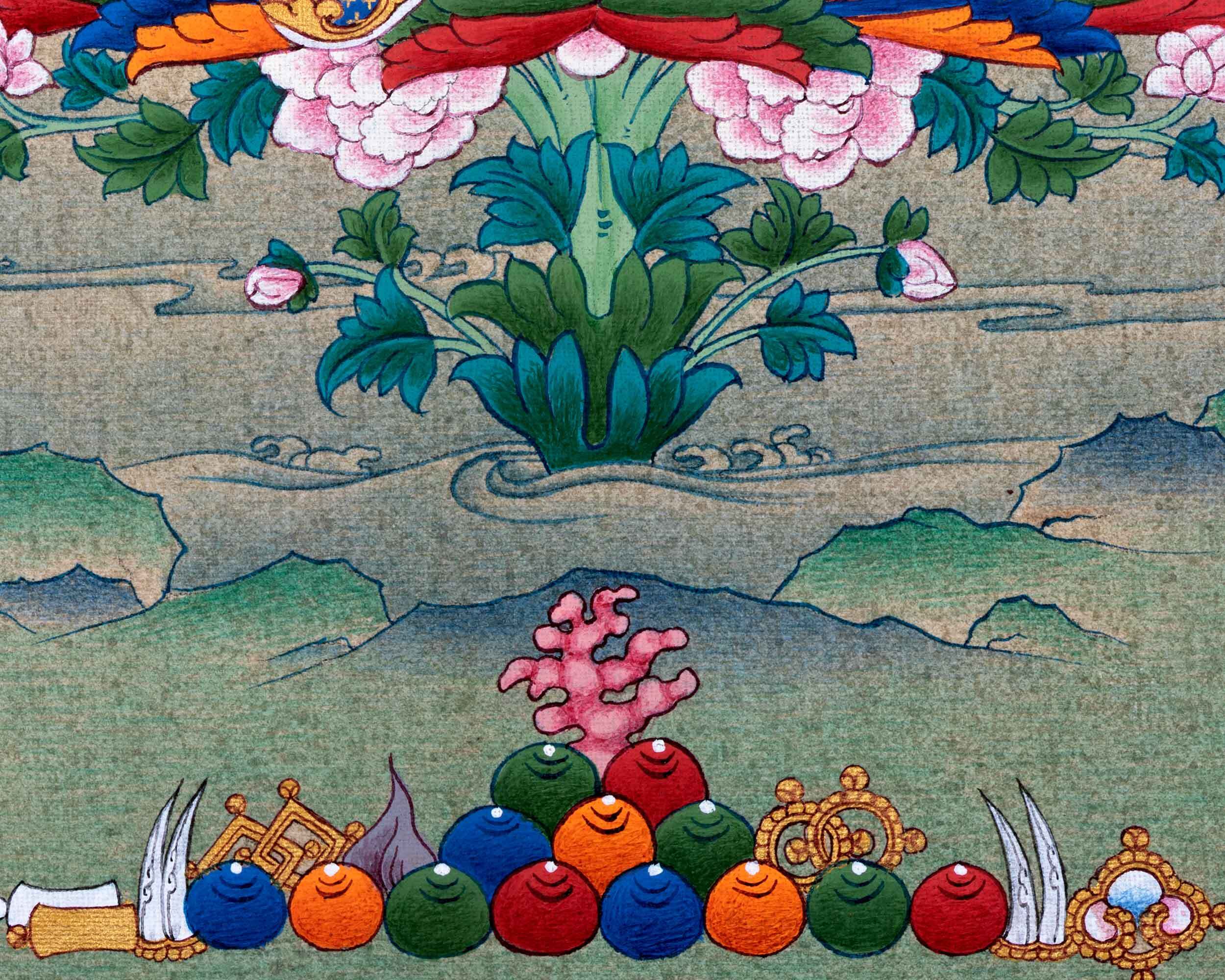 Sacred Guru Rinpoche Thangka | Handpainted Artwork For Mantra Practice | Authentic Tibetan Art