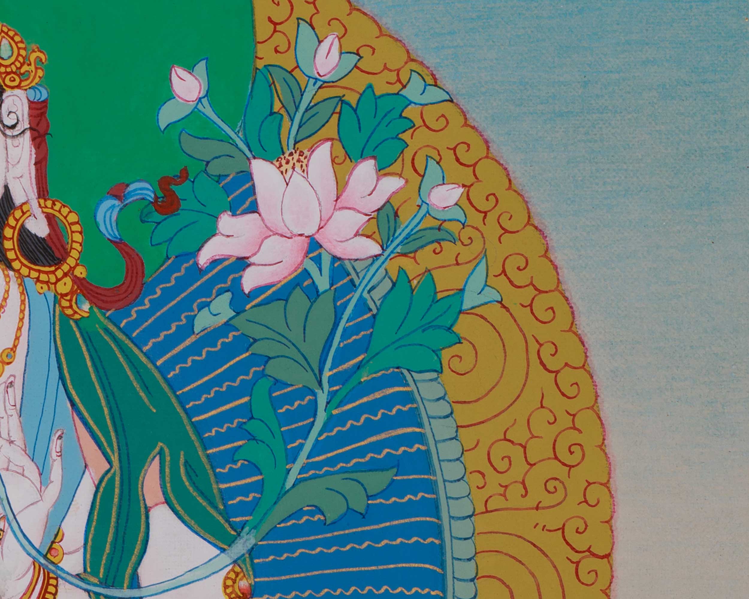 12 Inches White Tara Thangka | Seven-Eyed Goddess of Longevity | Brocade