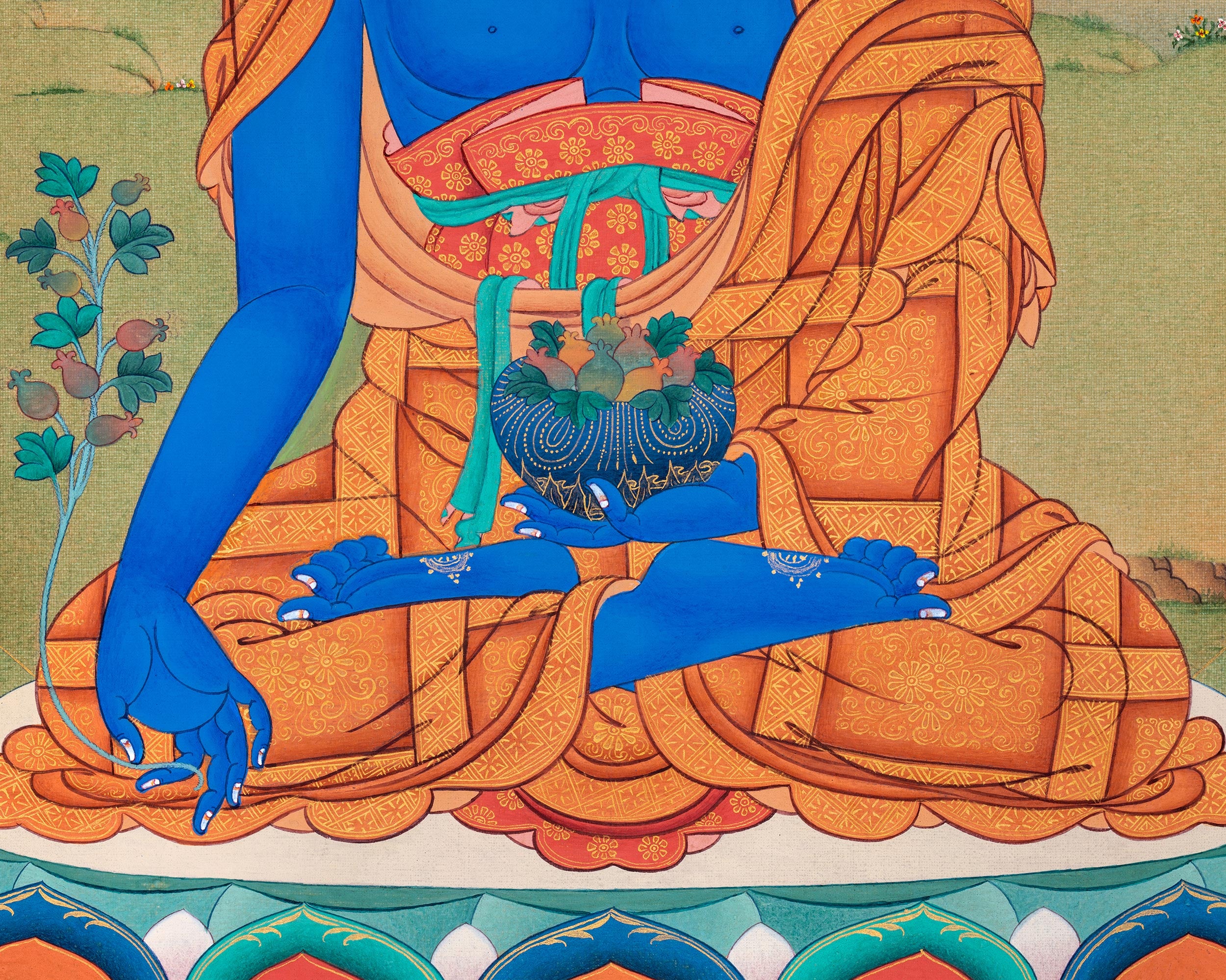 Radiant Medicine Buddha Thangka Print (18x23 inches)