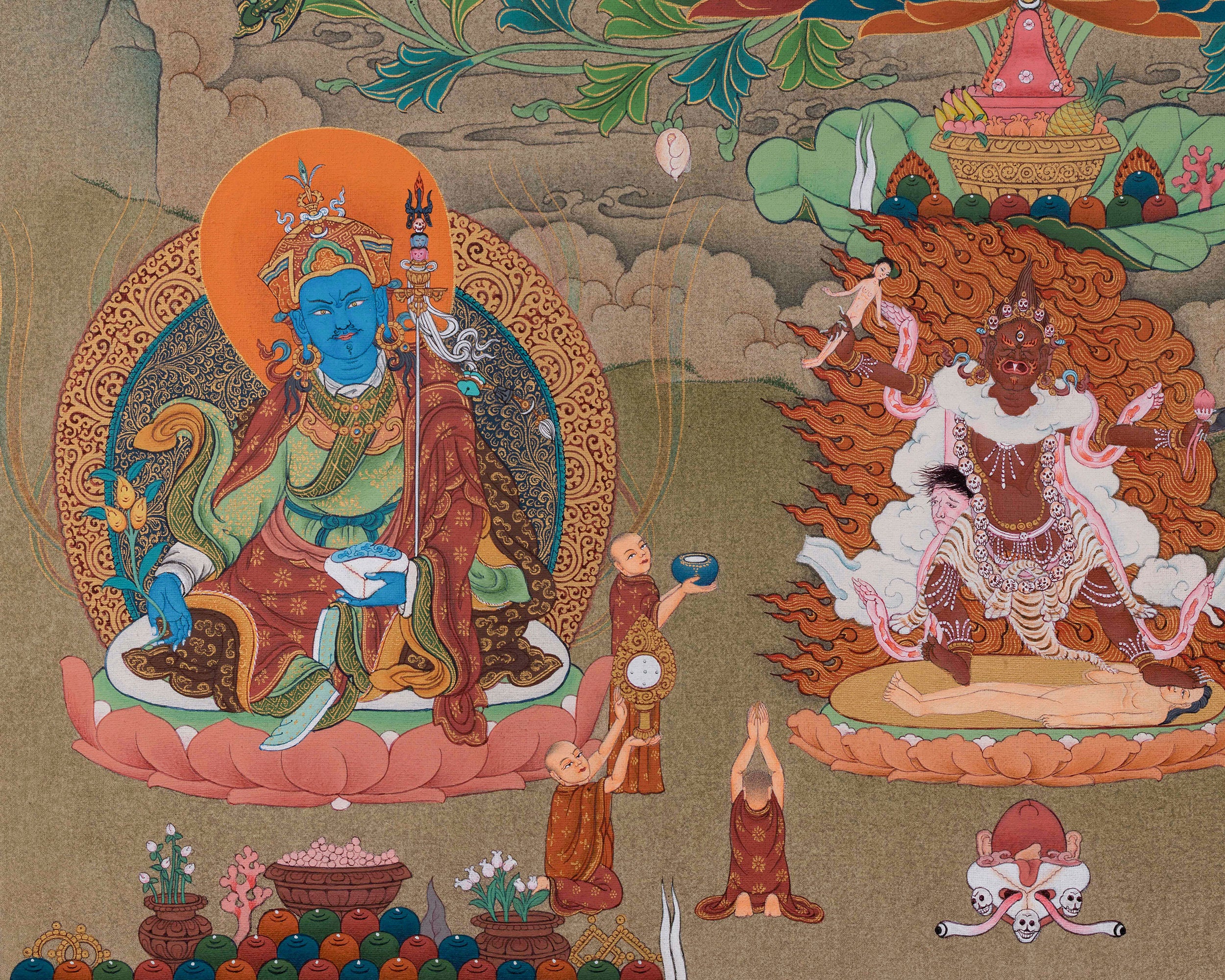 Lake-born Vajra, Guru Tsokye Dorje Thangka | A Masterpiece of Divine Assembly