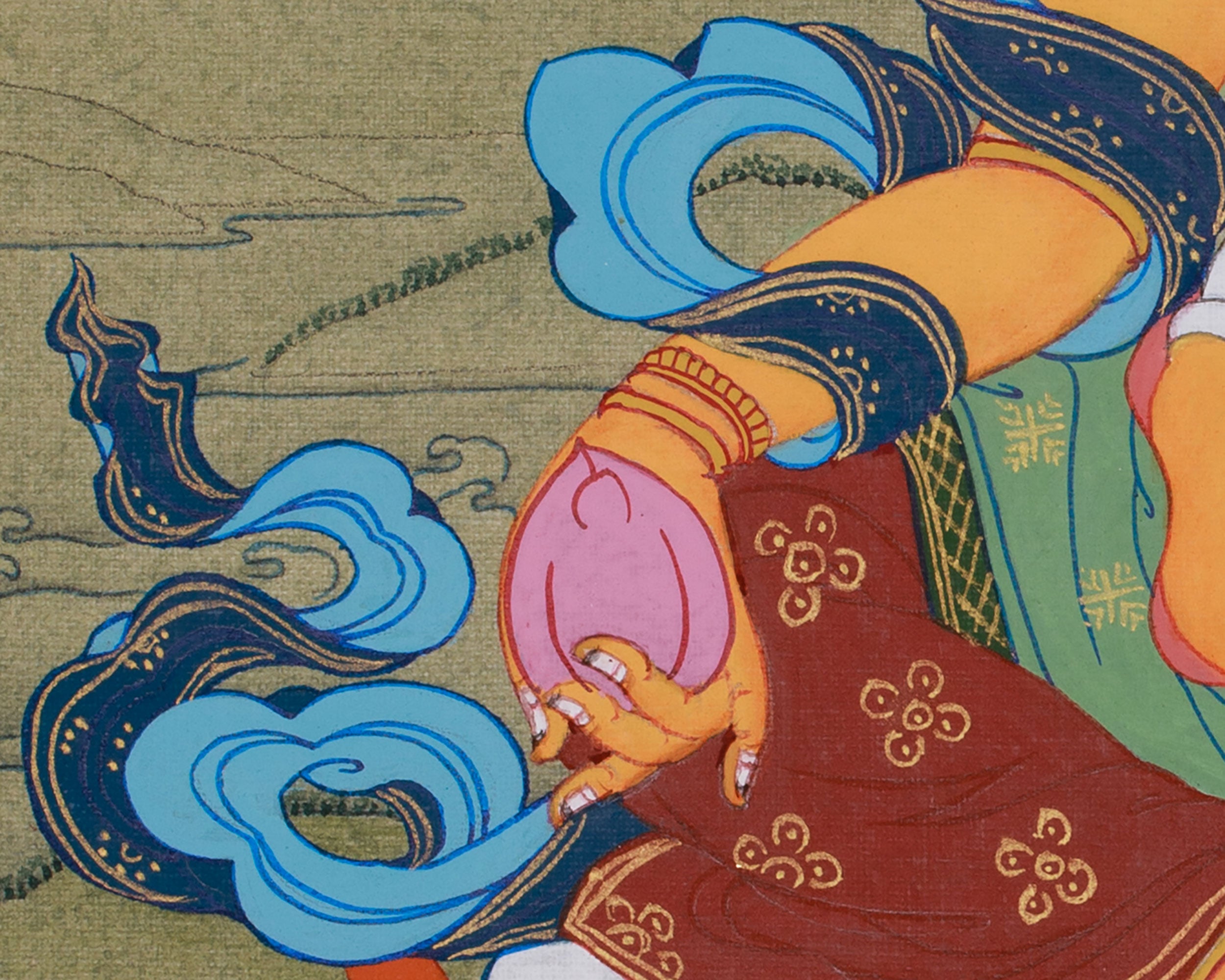 Sacred Kuber, Buddhist Wealth Deity | Dzambhala Thangka for Prosperity With Brocade