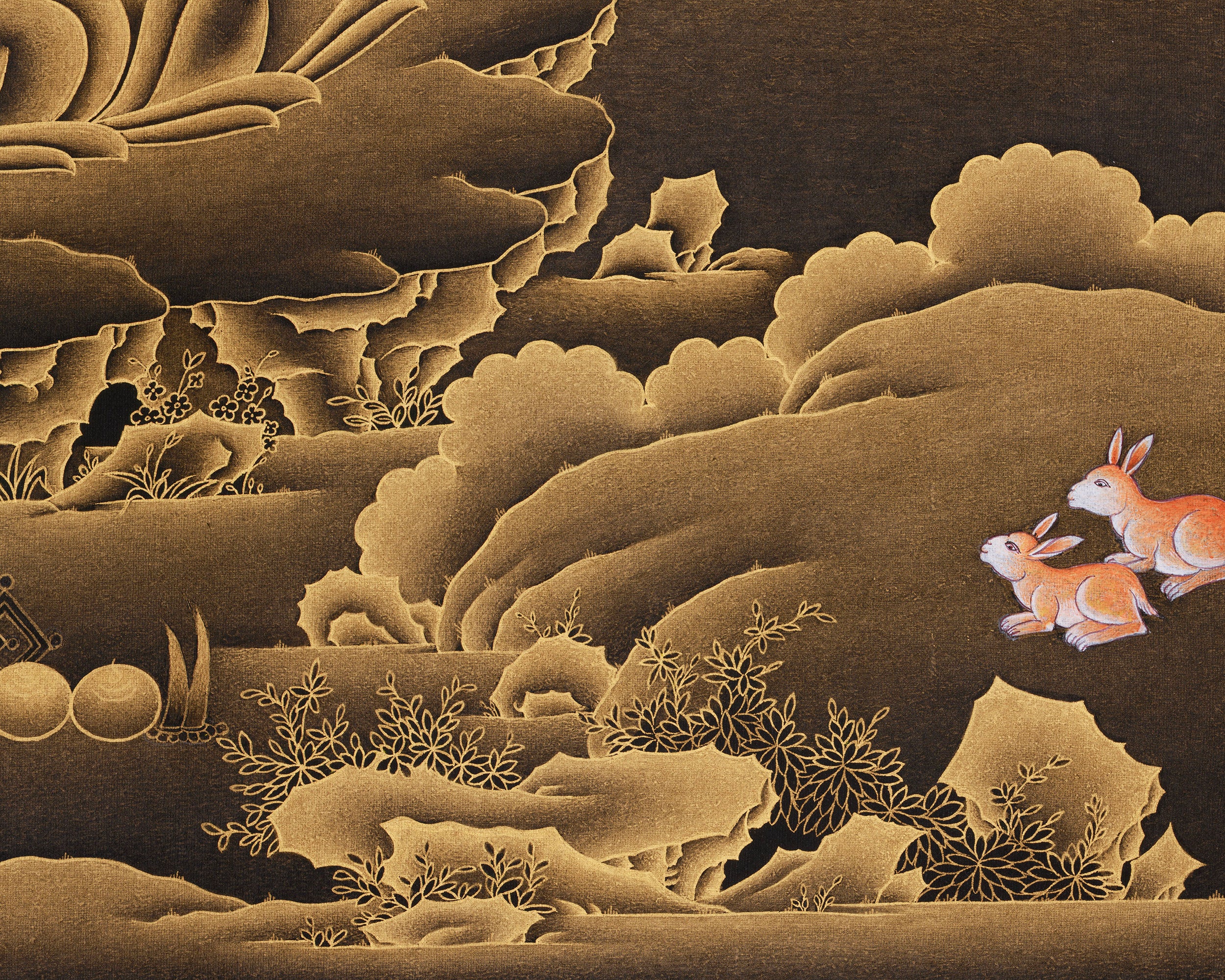 Gold on Black Two-Armed Avalokiteshvara Thangka | Bodhisattva of Infinite Compassion