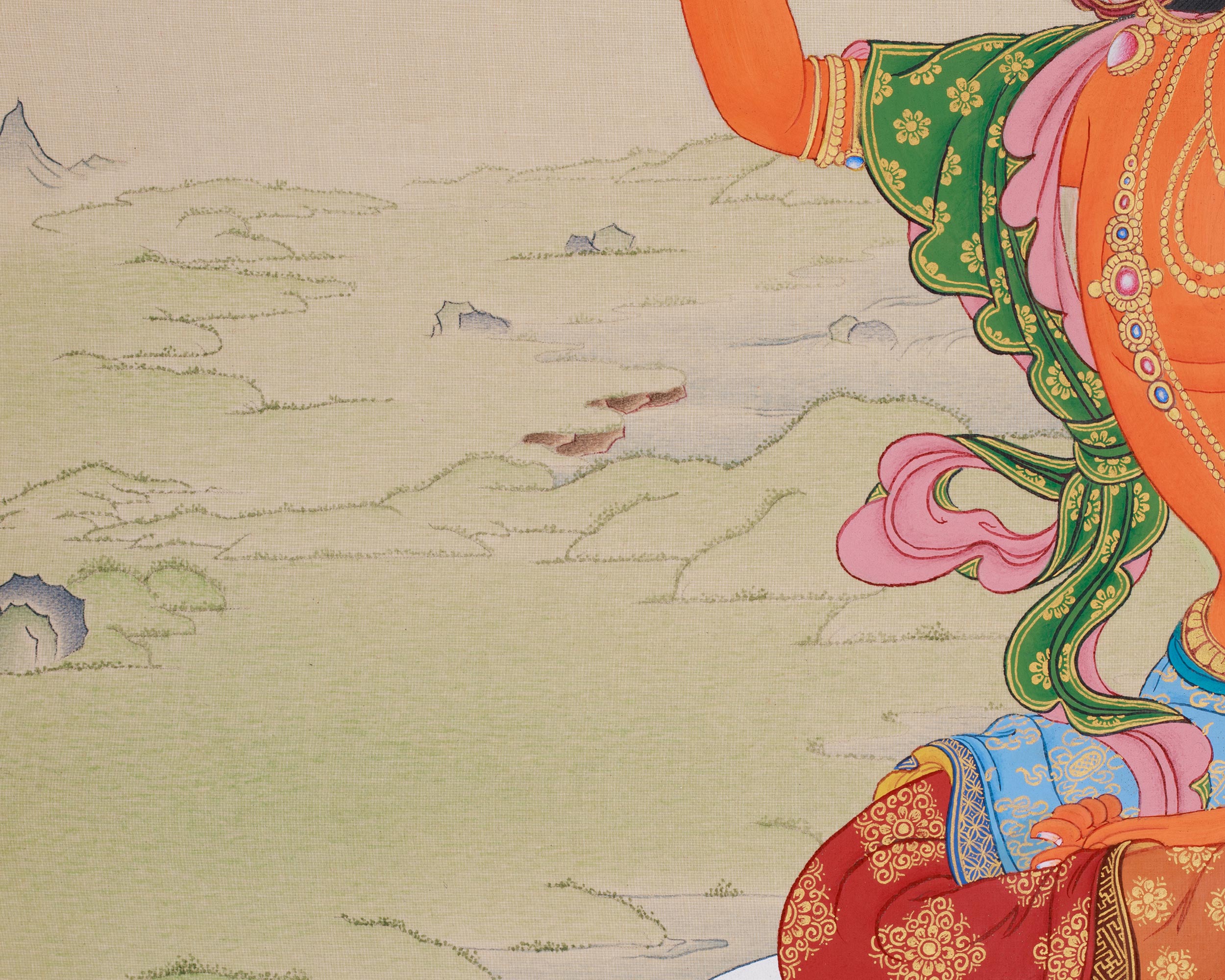 Hand-Painted 24 Inch Manjushri Thangka | Bodhisattva of Profound Knowledge