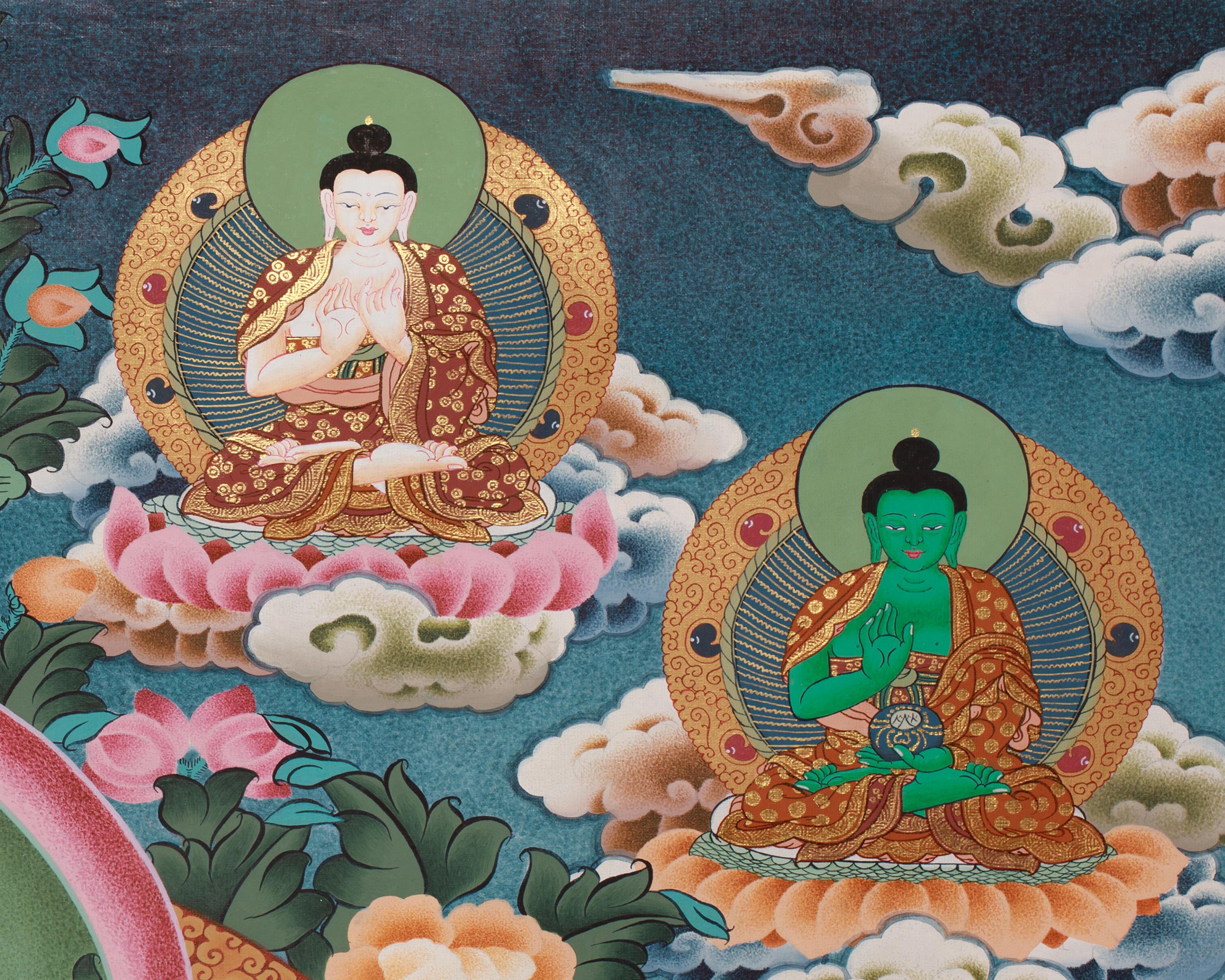 Majestic Seven Eyes Goddess, White Tara Thangka | Five Dhyani Buddhas, Amitayus & Namgyalma