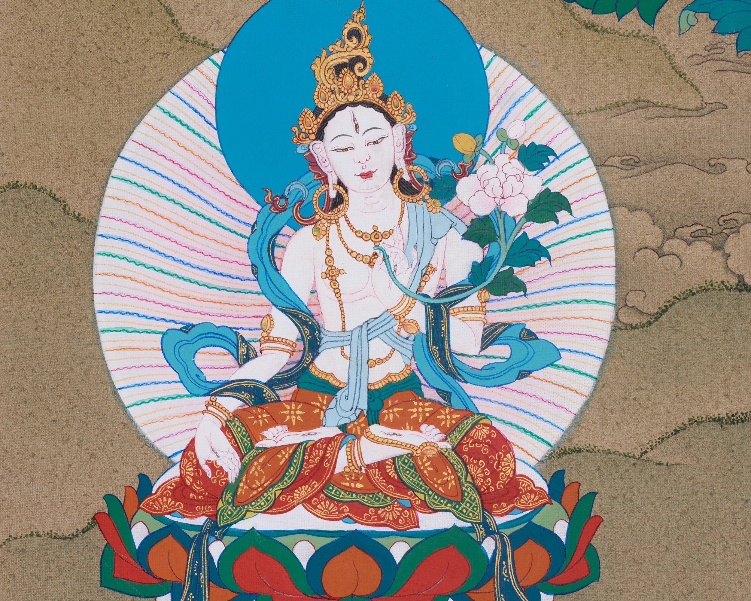 Tibetan Long Life Bodhisattvas: Amitayus Buddha, White Tara and Namgyalma | Buddhist Artwork