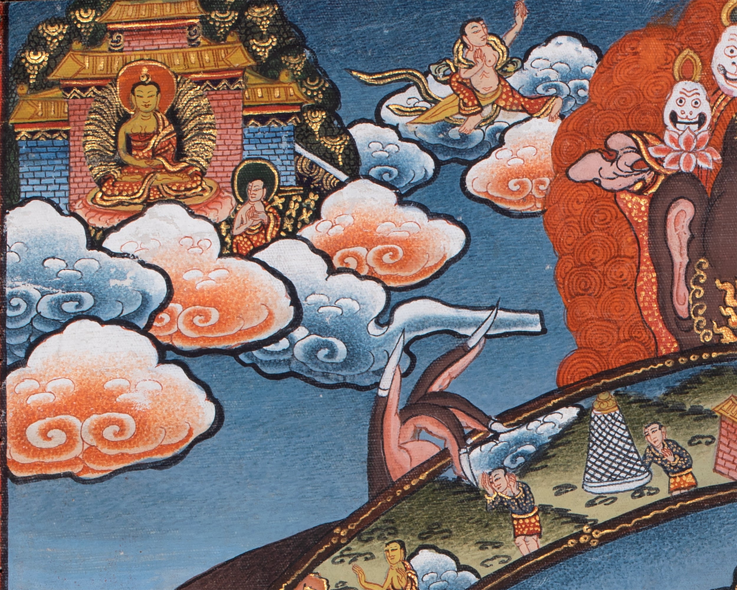 Old Vintage Wheel of Life with Top and Bottom Torn - Best to buy with Brocade | Bhavachakra Thangka