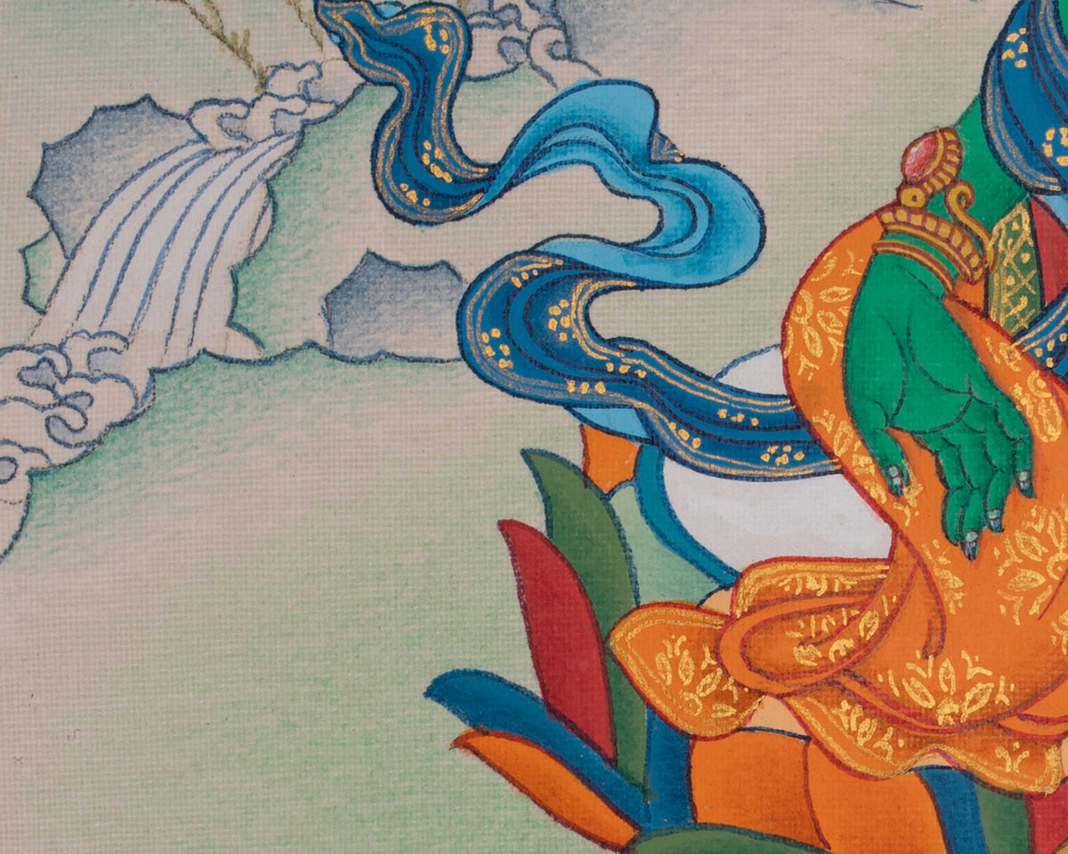 Hand-Painted Green Tara Art | Swift Compassion In Action And Protection From Fear