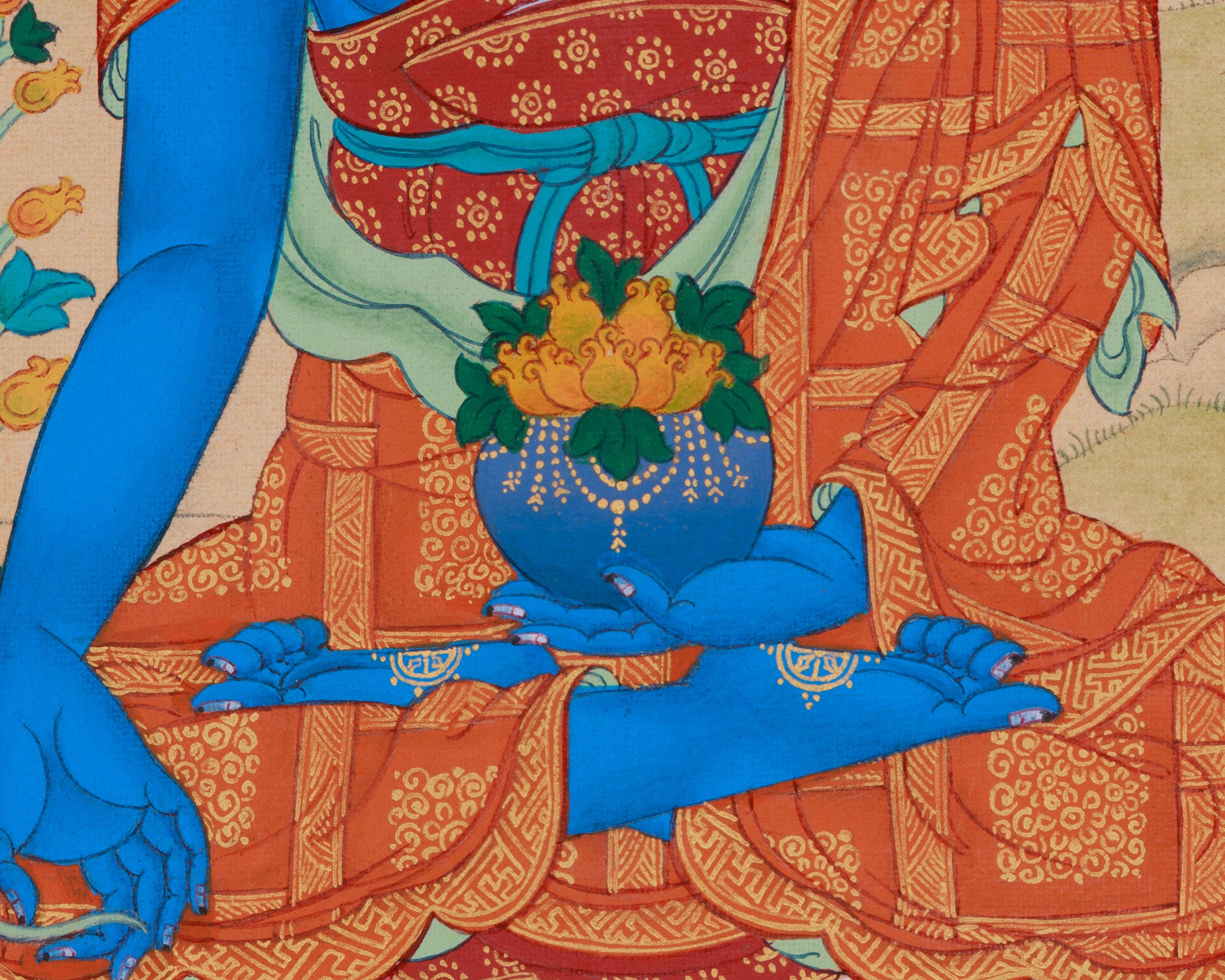 Blue Healing Buddha Thangka | The Medicine Buddha Artwork