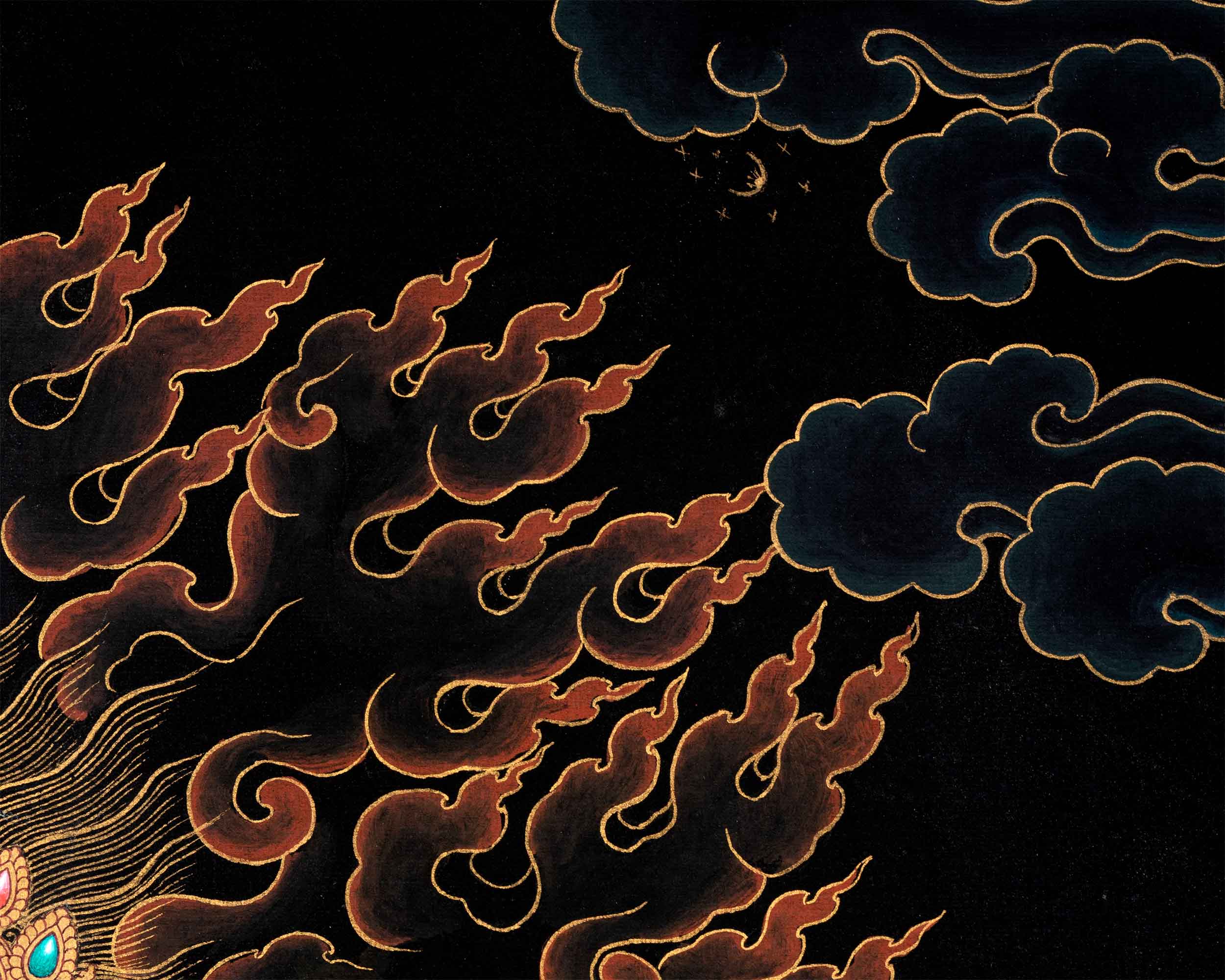 Sakya Vajrapani Tibetan Thangka | Painting In Black & Gold | Traditional Artwork