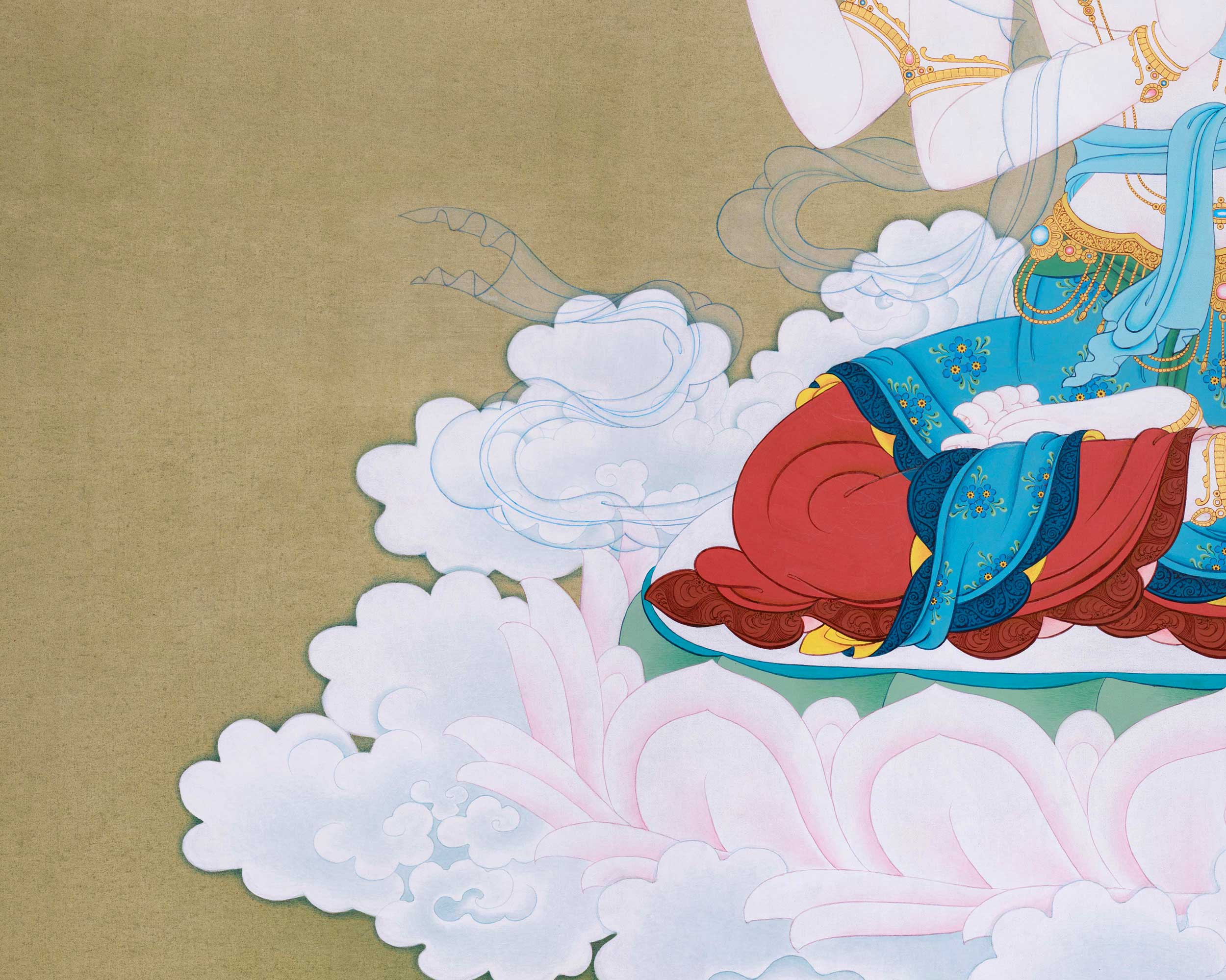 Chenrezig Healing Compassion Hand painted Thangka, Minimalistic Compostion