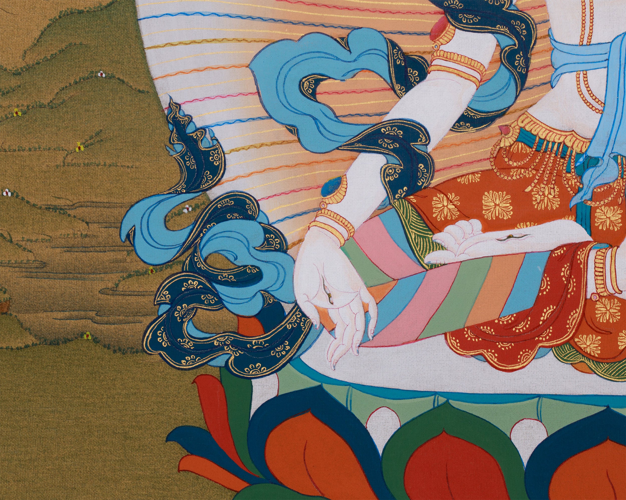 Seven-Eyes White Tara Thangka | Hand-Painted Tibetan Artwork | Include Brocade