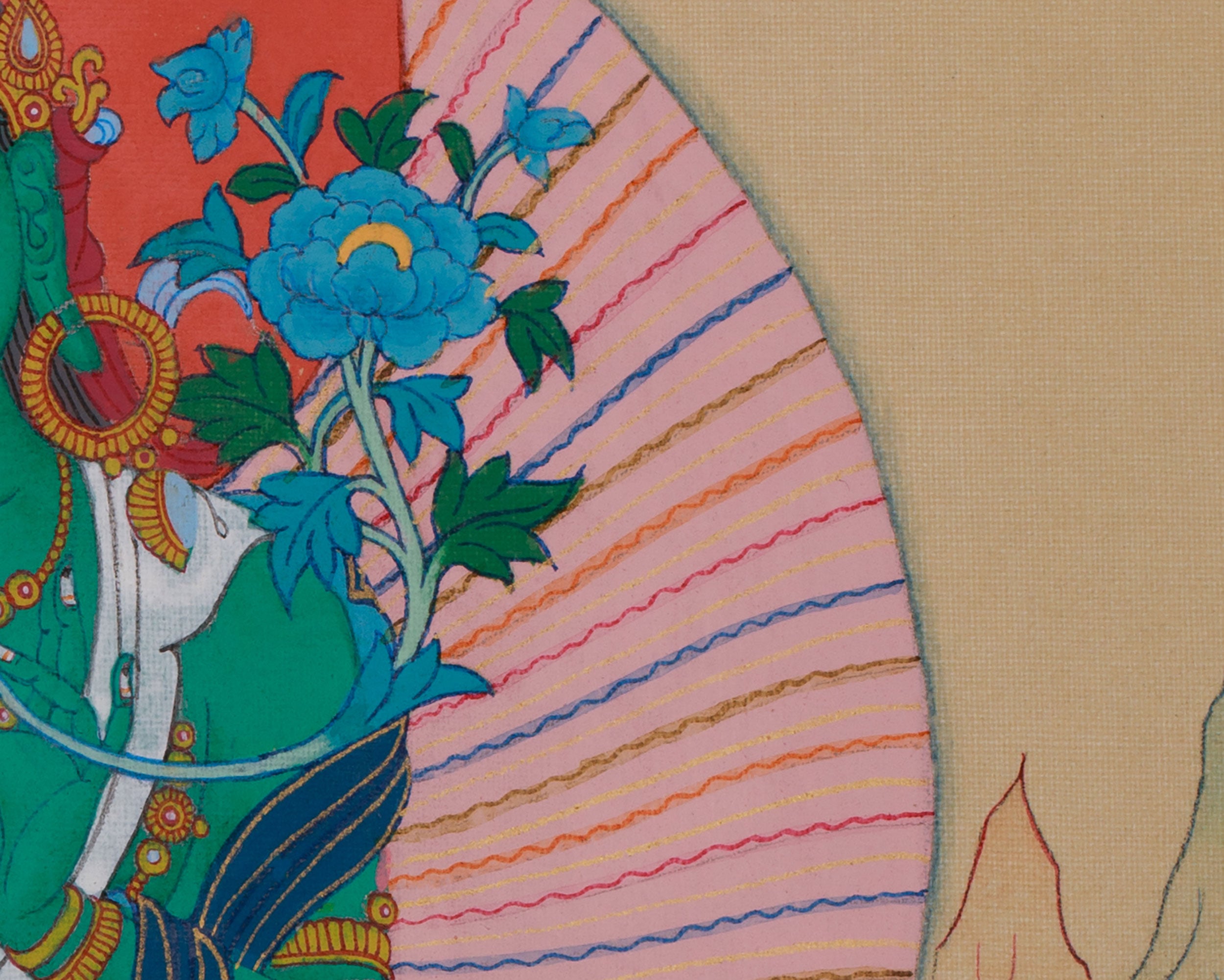 Green Tara Deity Art | Goddess of Compassion, Healing, and Protection | In BROCADE