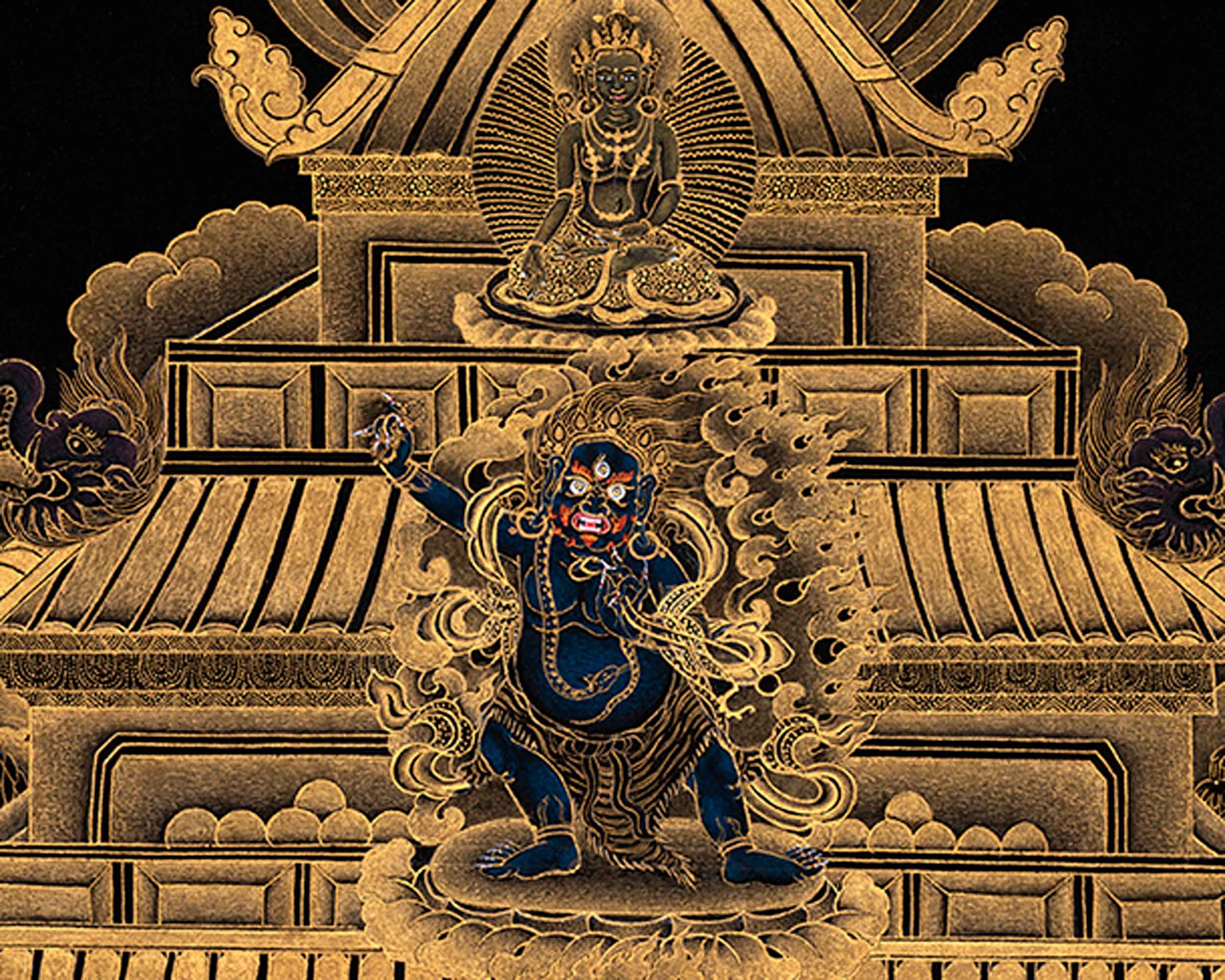Exclusive Namtoshe Palace Thangka | Traditional Himalayan Art in Black & Gold | Authentic Painting Of Wealth Deity