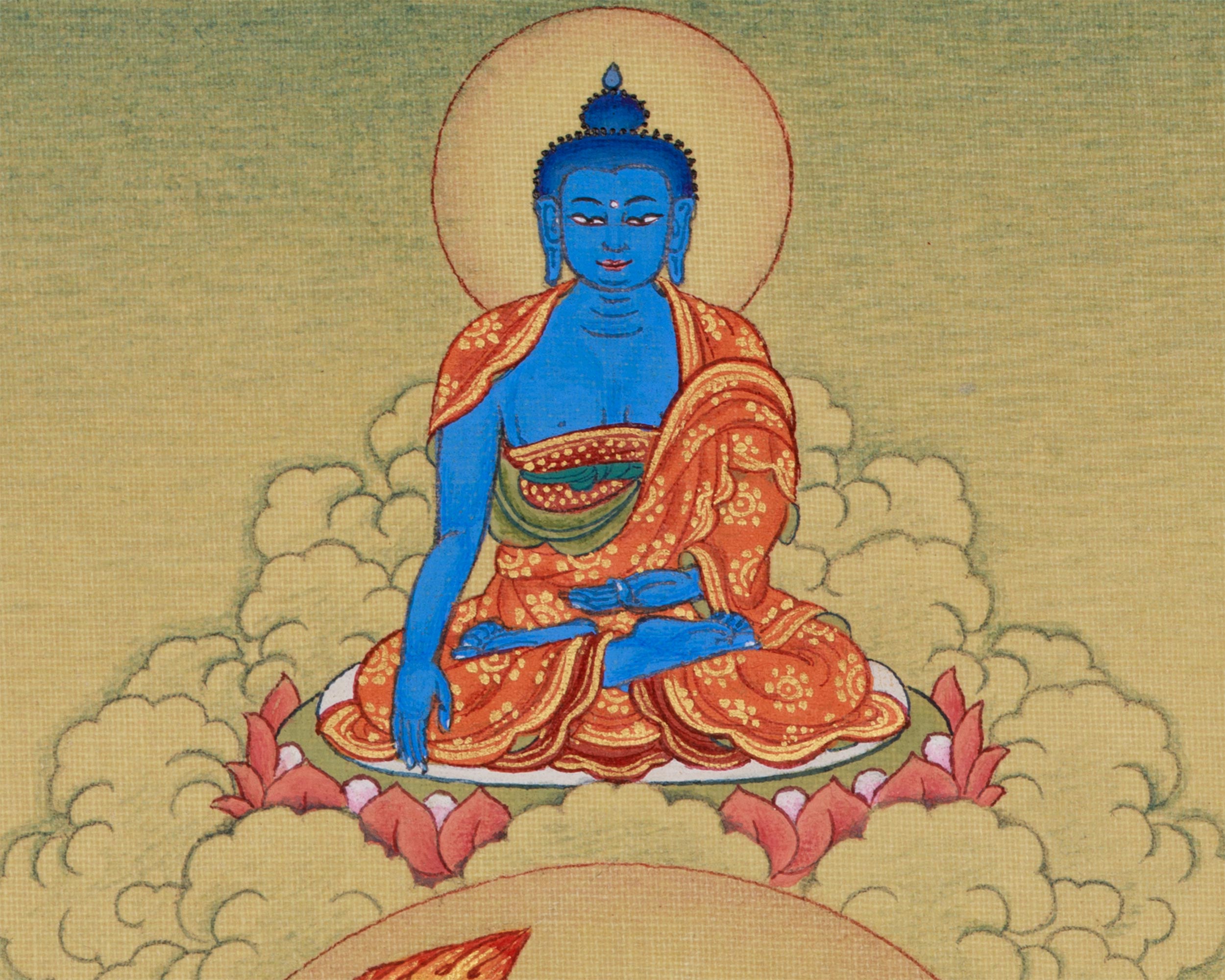Bodhisattva Manjushri with Mitrupa Buddha Thangka | Divine Representation of Wisdom and Enlightened Meditation