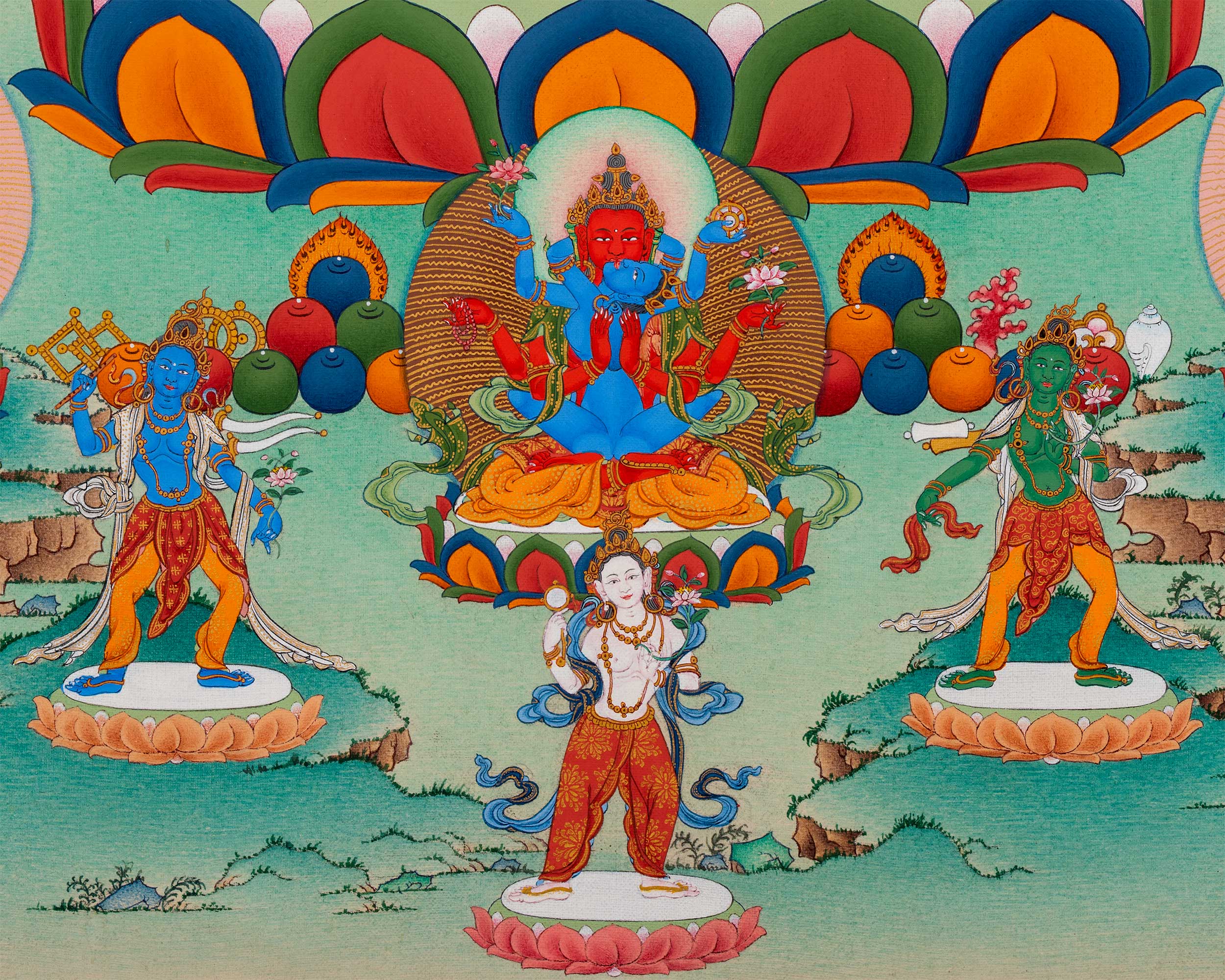 Gyalwa Gyasto Mandala Thangka Print | Chenresig with Vajravarahi Painting