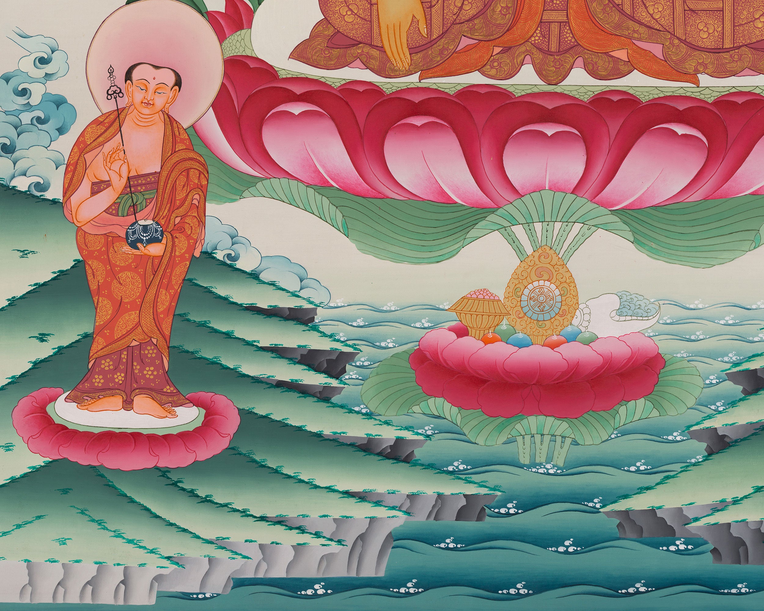 Shakyamuni Buddha with Disciples | Hand-Painted Buddha Thangka