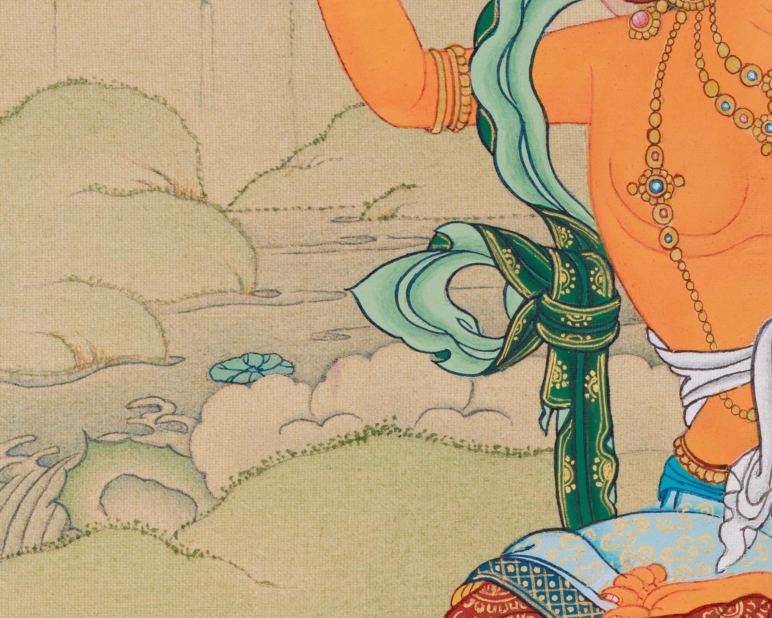 Traditional Bodhisattva, Manjushri Thangka | Tibetan Buddha of Wisdom