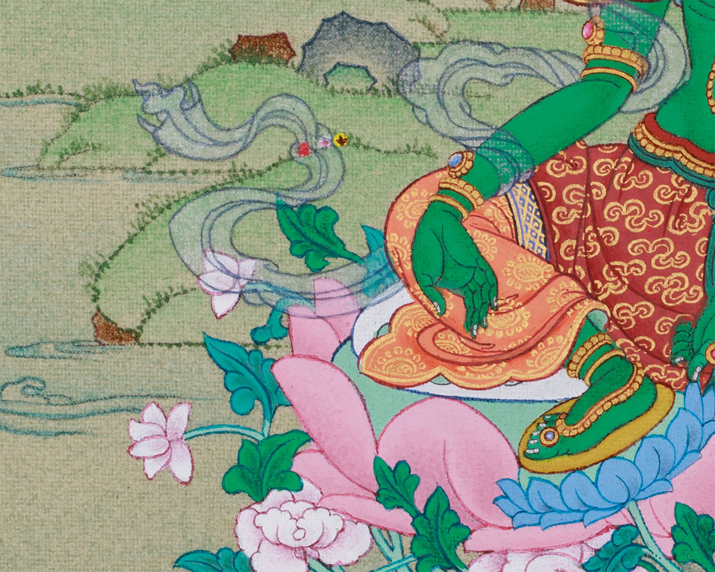 Hand-Painted Small Green Tara Painting | Goddess of Compassion