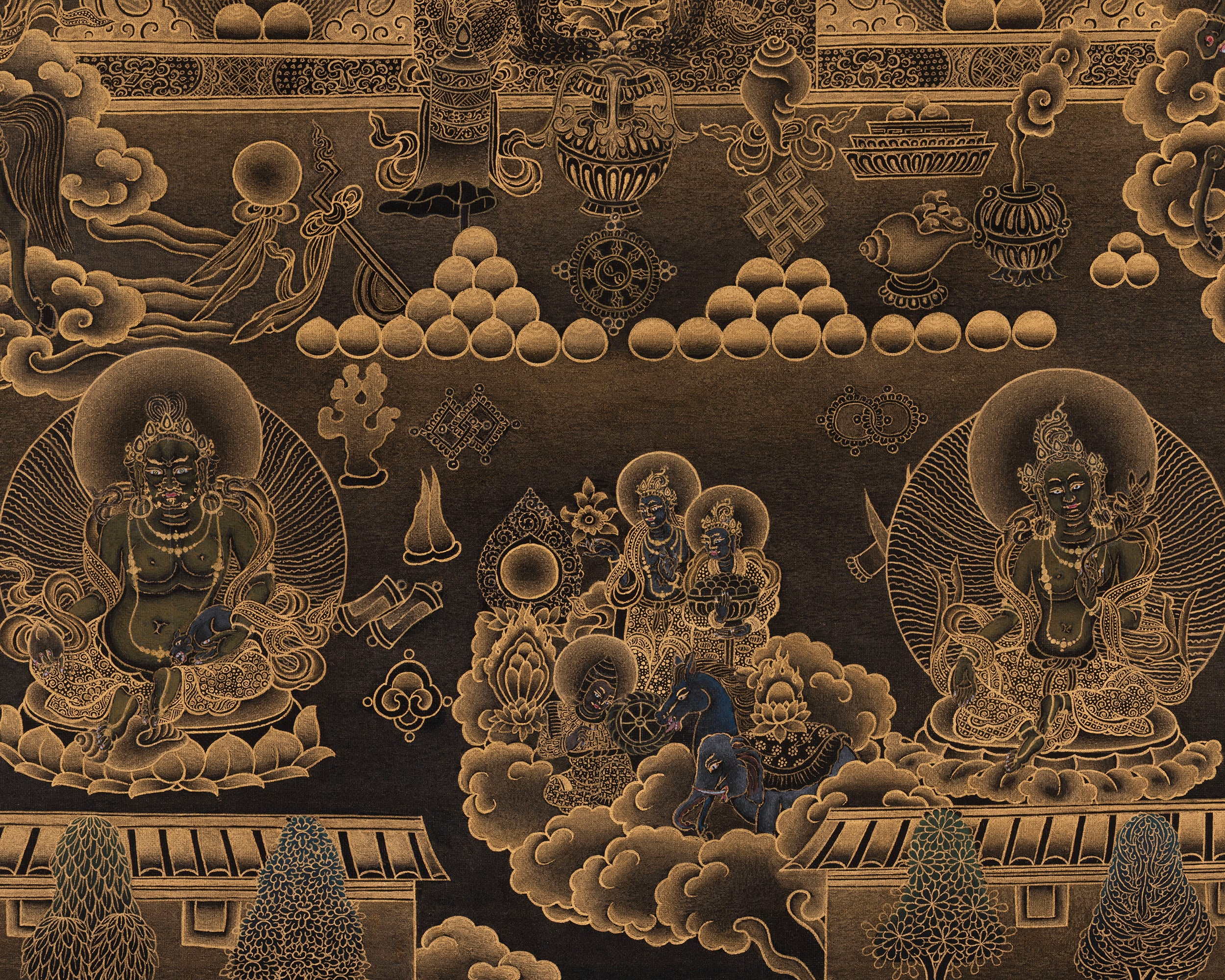 Namtoshe Wealth Deity Palace Thangka | Vaishravana Artwork | A Prominent Guardian King