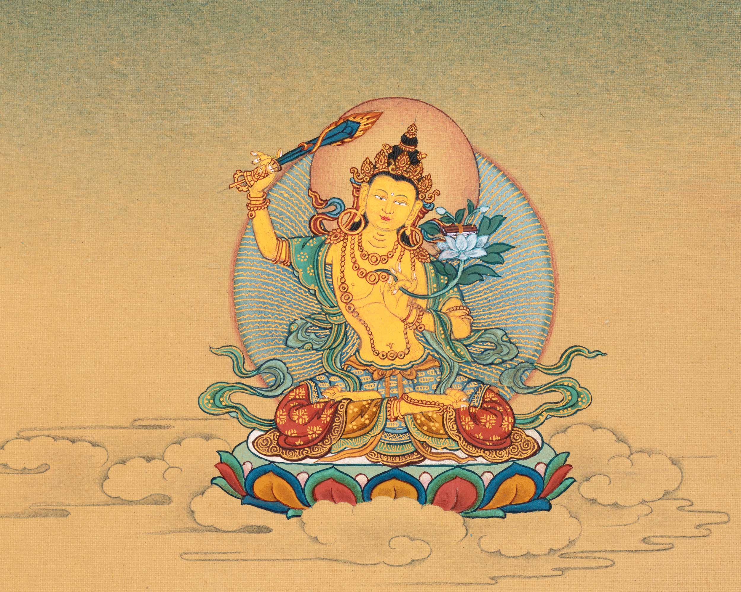 Trio Bodhisattvas Thangka | Avalokiteshvara, Manjushri, and Vajrapani