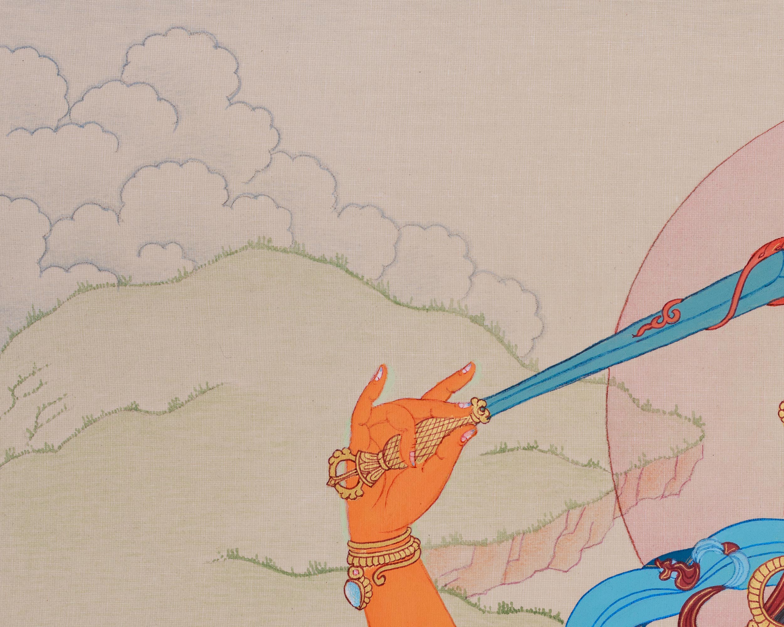 Handmade Bodhisattva Manjushri Thangka | Buddha of Knowledge and Wisdom