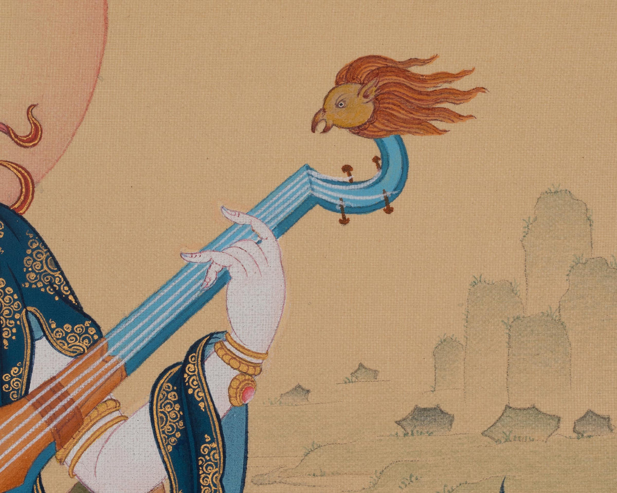 Saraswati Wisdom Deity Thangka | Sacred Tibetan Goddess of Knowledge Artwork