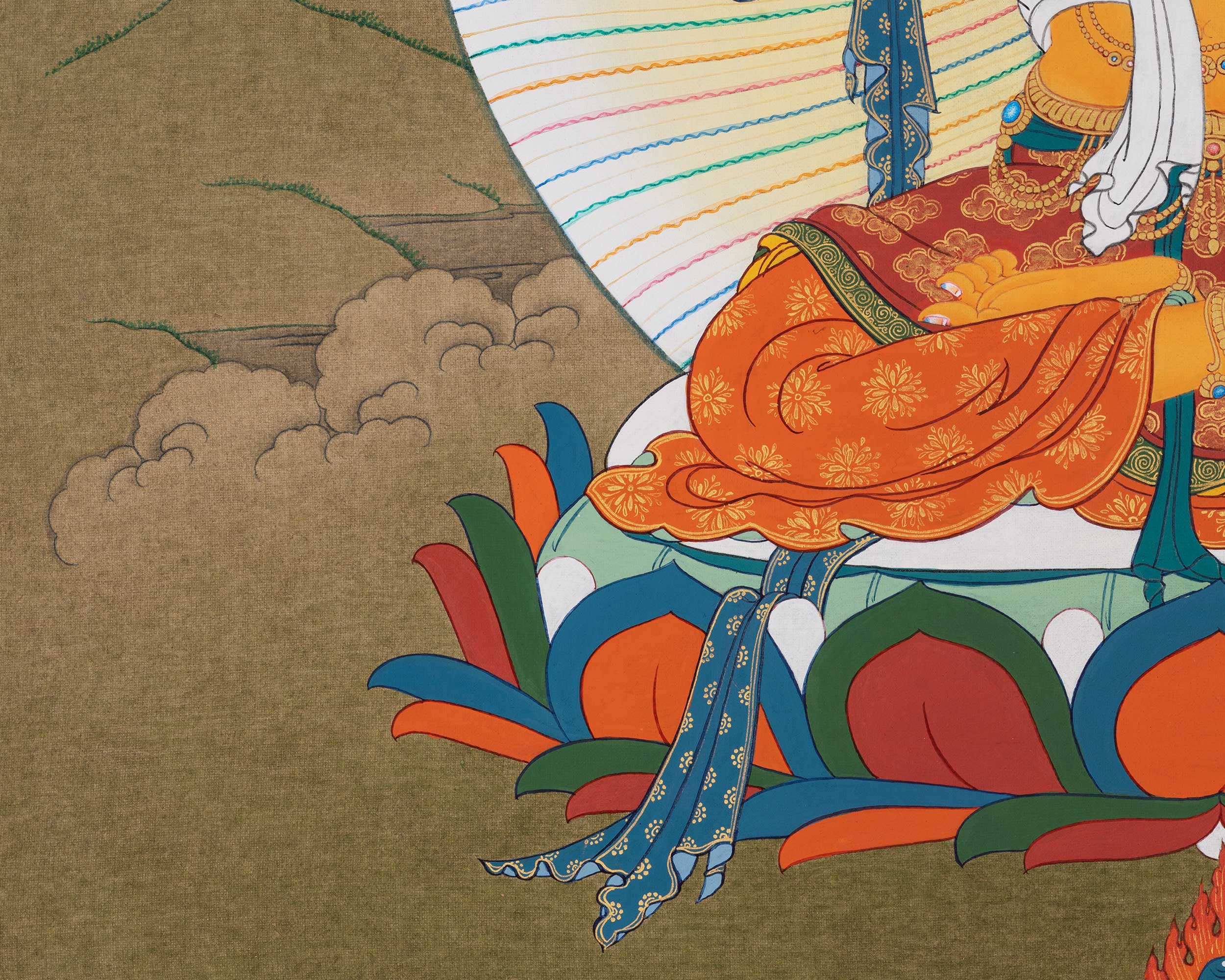 Manjushri, A Traditional Karma Gadri Thangka of Wisdom Buddha