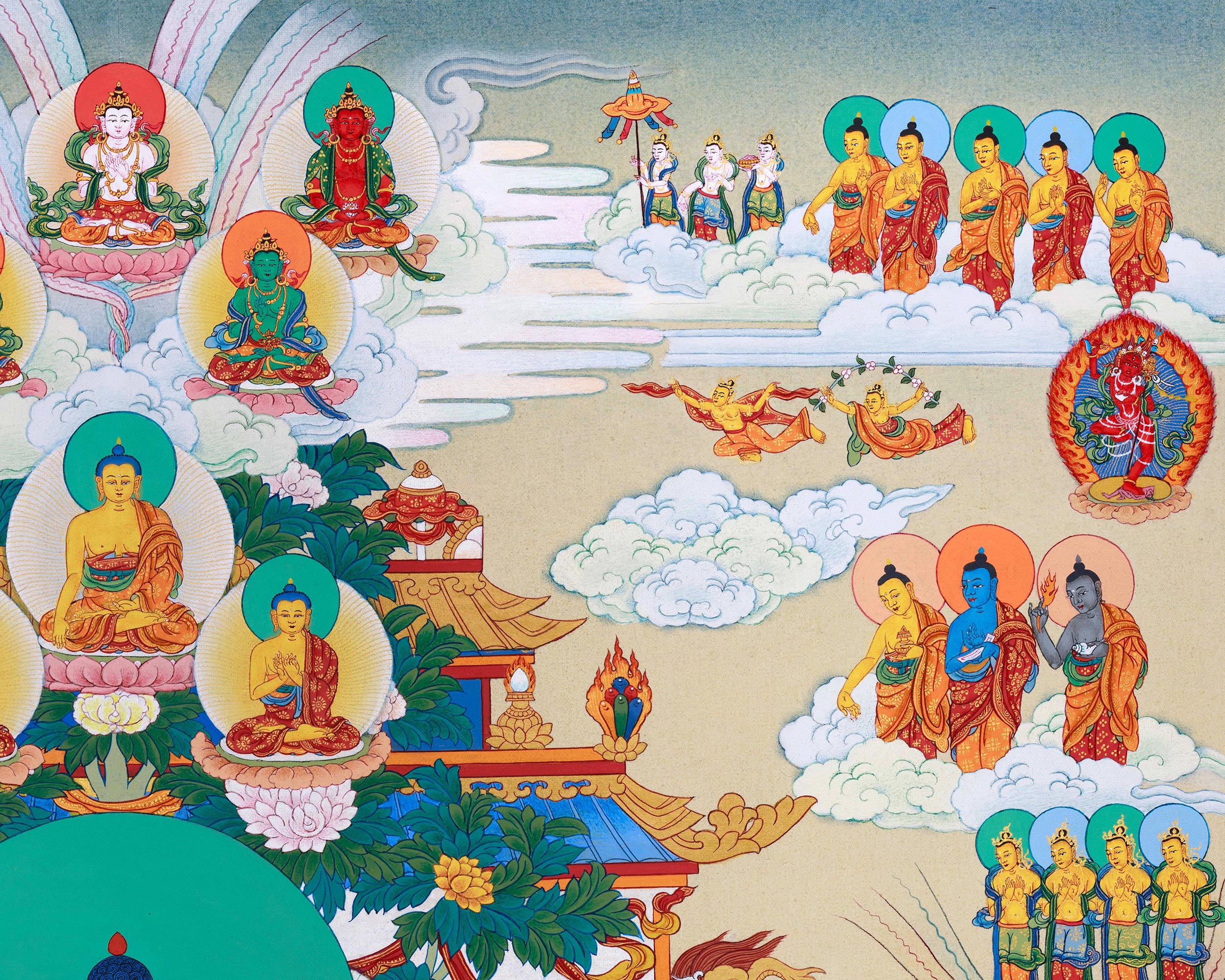 Pure Land Amitabha Singham Thangka | Karma Gadri Artistry