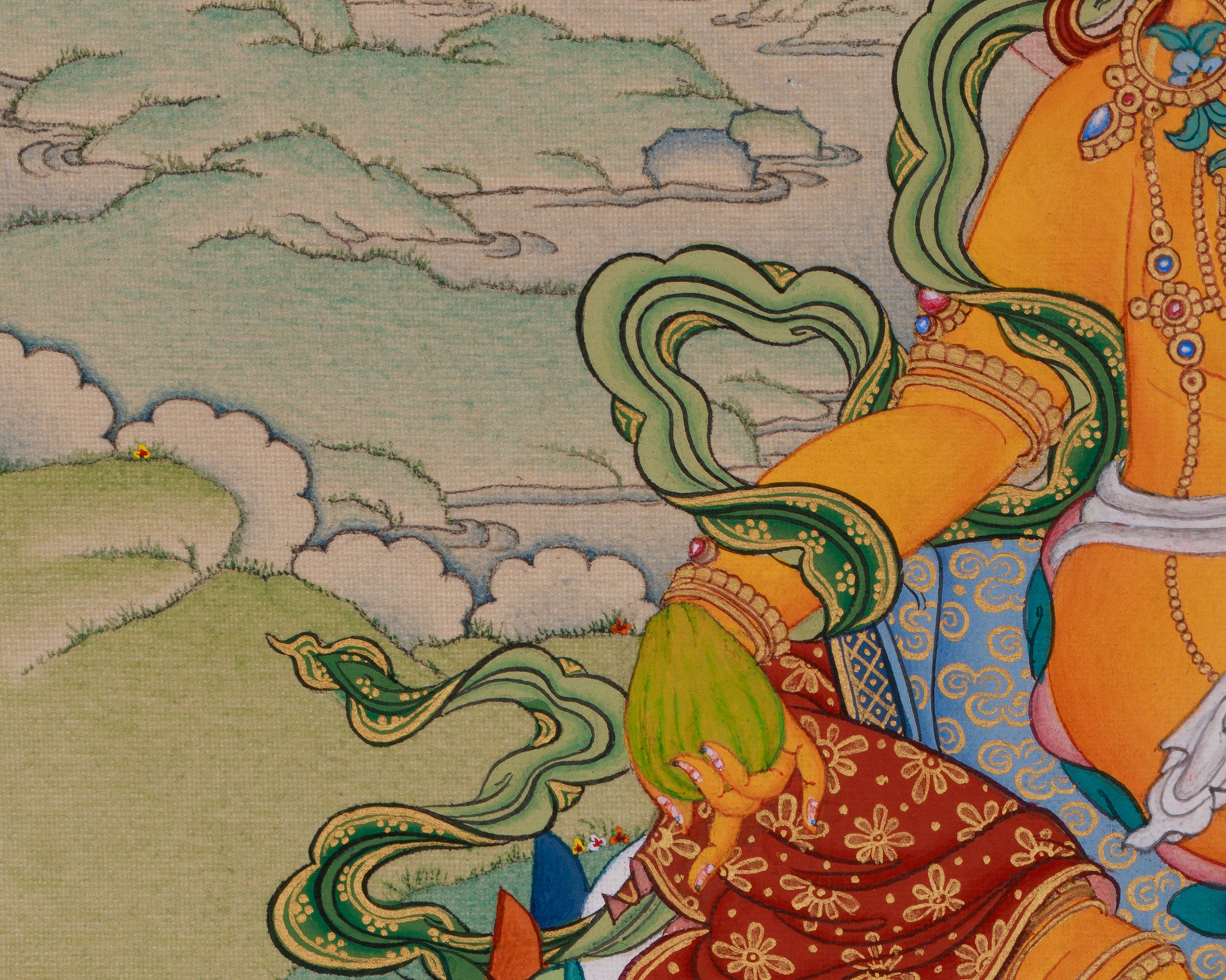 Powerful Wealth Deity, Jambhala | Thangka Painting for Prosperity
