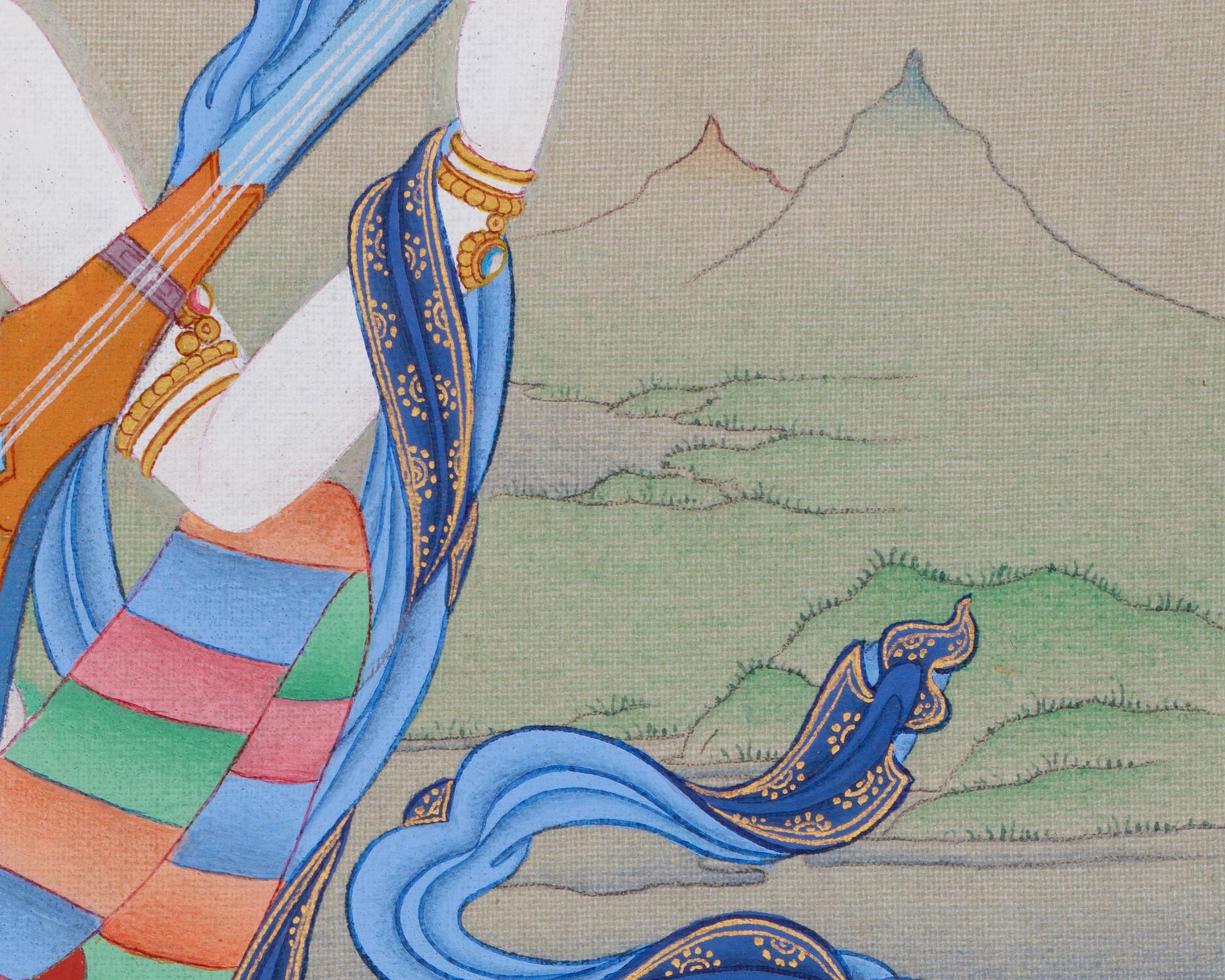 Devi Saraswati Thangka | A Sacred Representation of the Goddess of Wisdom and Creativity