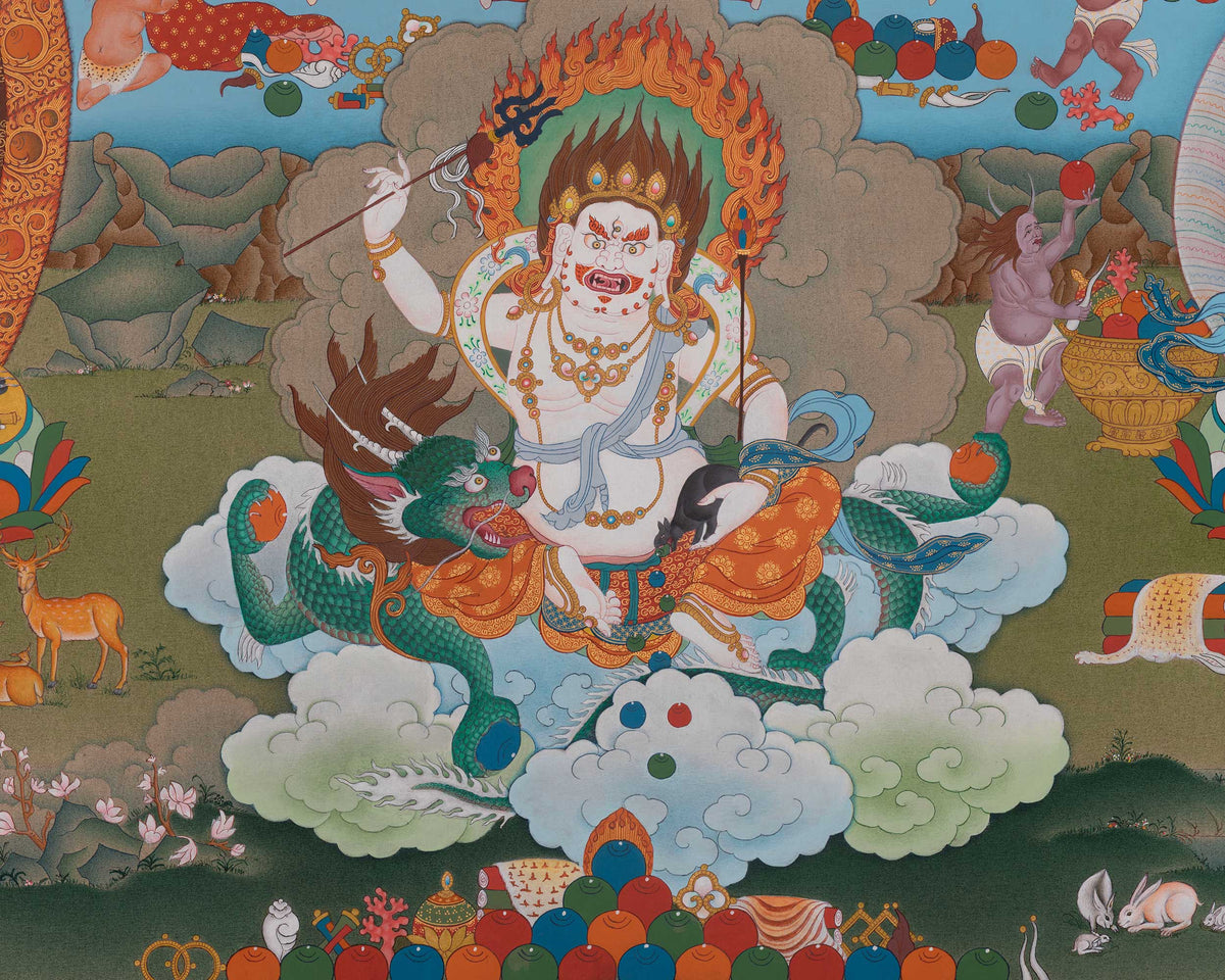 Namtoshe Buddhist Thangka | A Revered Guardian King | Deity of Abundance