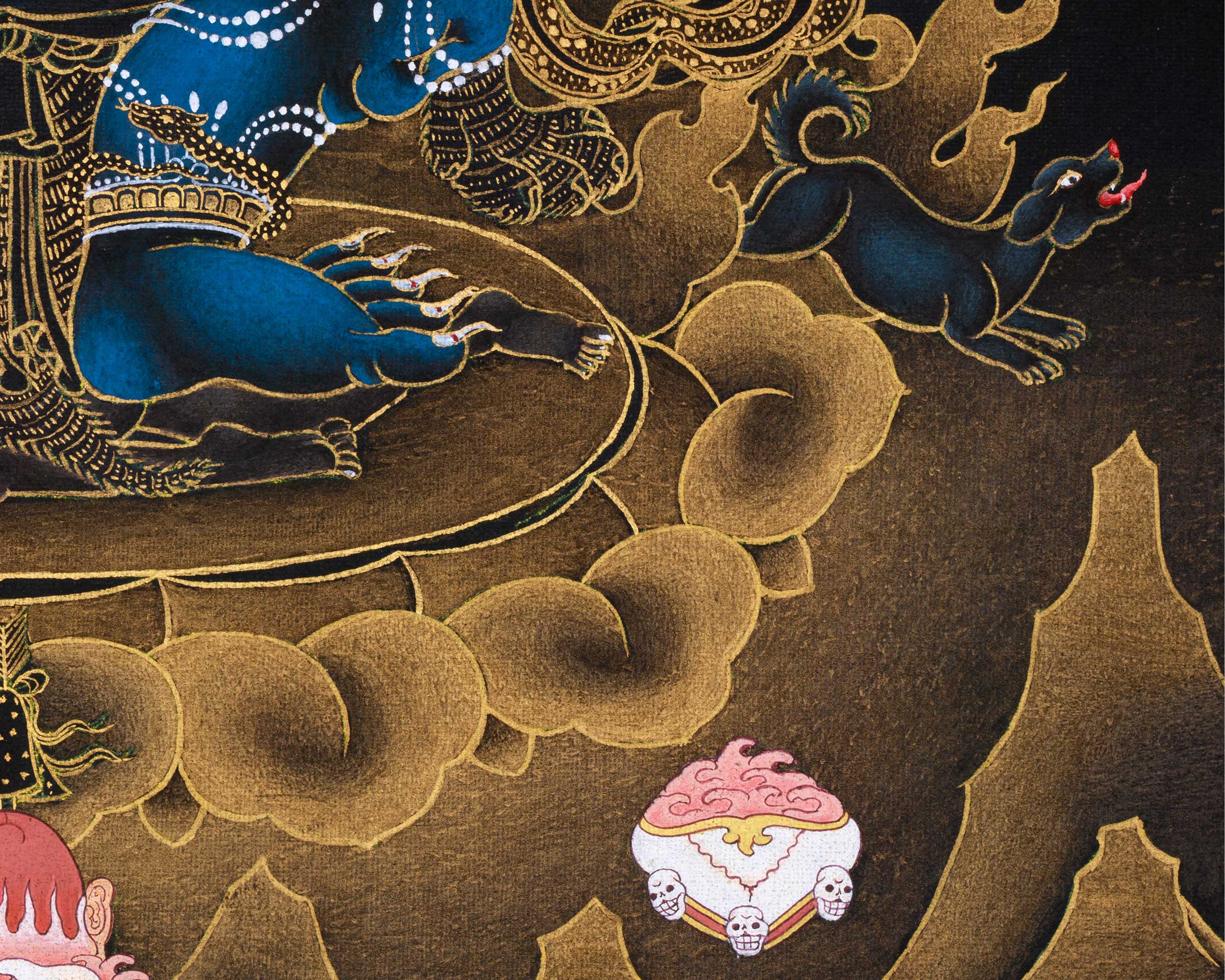 Handpainted Sakya Mahakala Thangka in 24K Gold