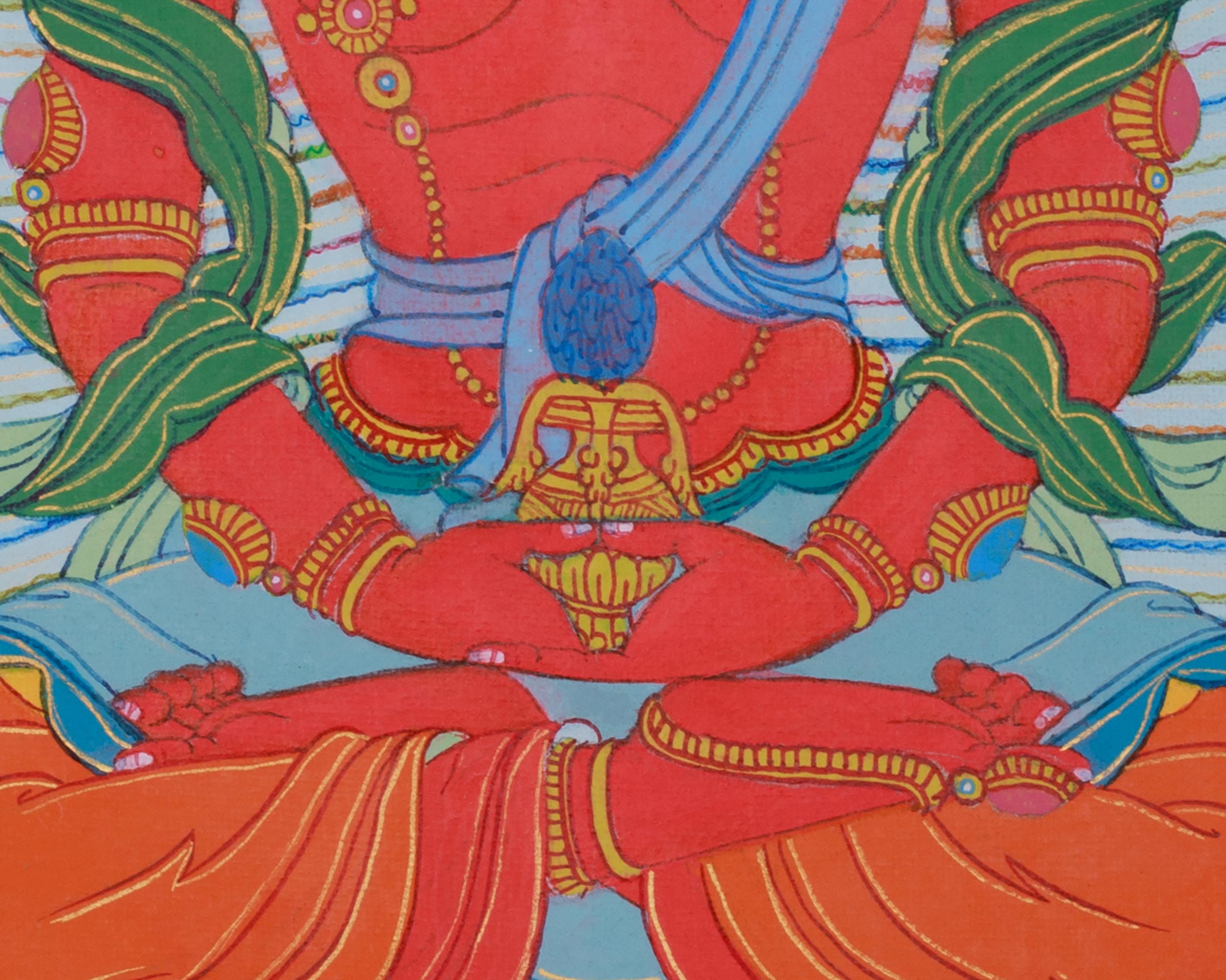 Amitayus, Longevity Buddha | Red Buddha Meditation Artwork With Brocade