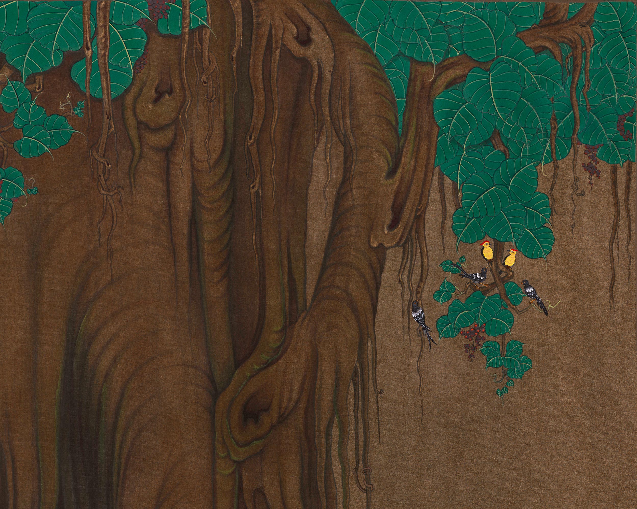 Majestic Shakyamuni Buddha Under Tree Thangka Painting | The Enlightened One’s Awakening