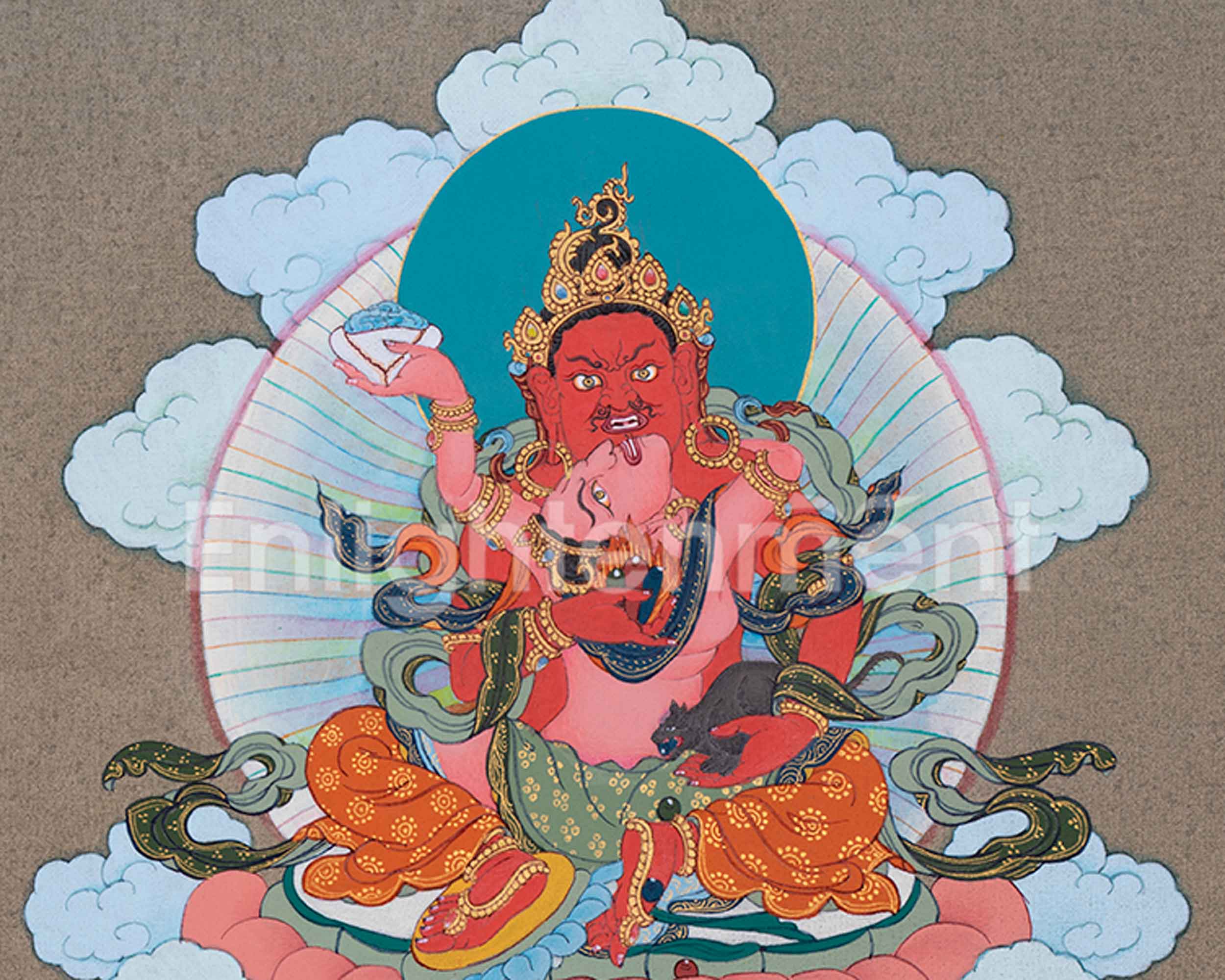 Five Dzambhala Thangka | Deity of Wealth and Compassion | Nepalese Hand-painted Thangka