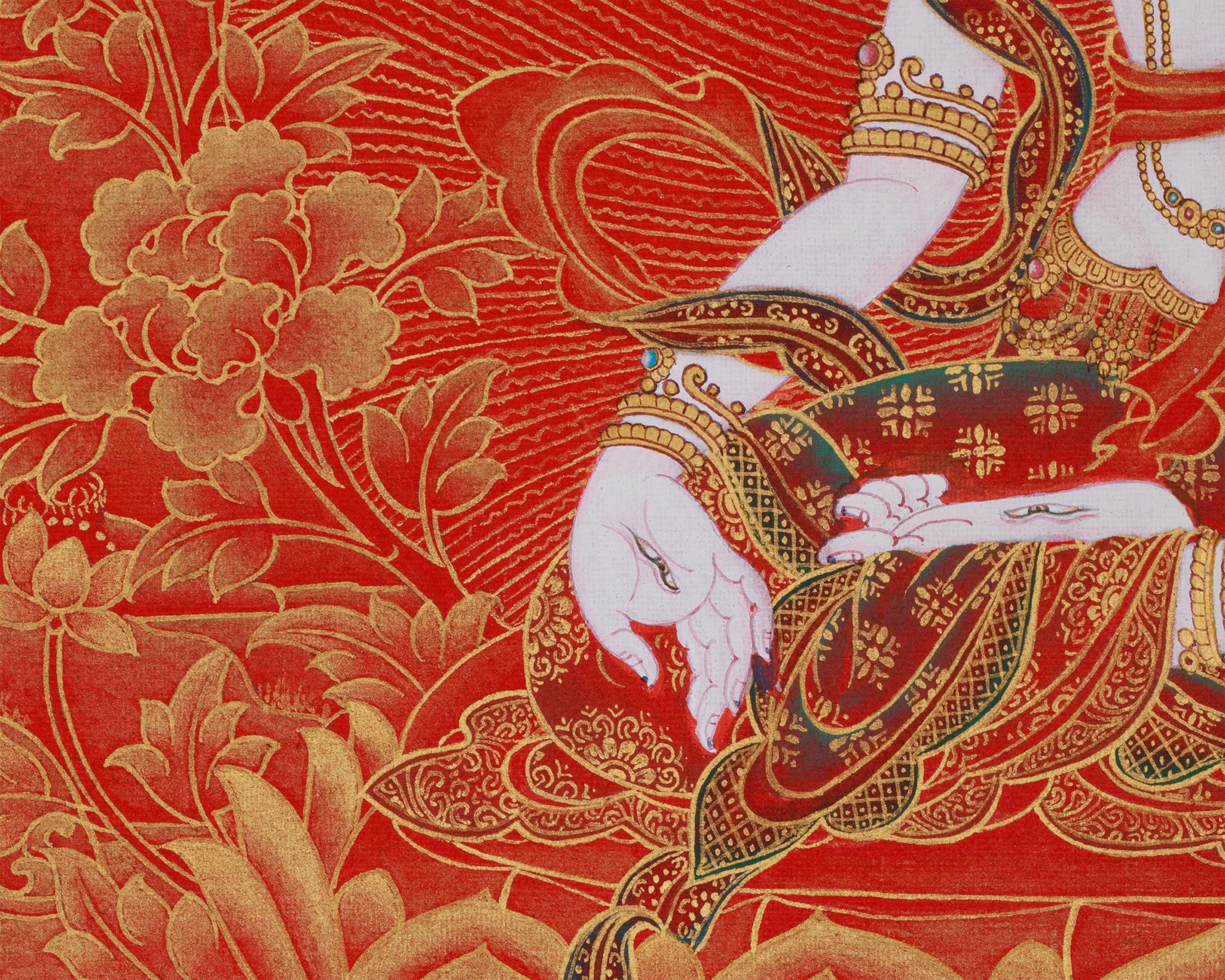 Golden White Tara Goddess Thangka | Divine Mother of Long Life
