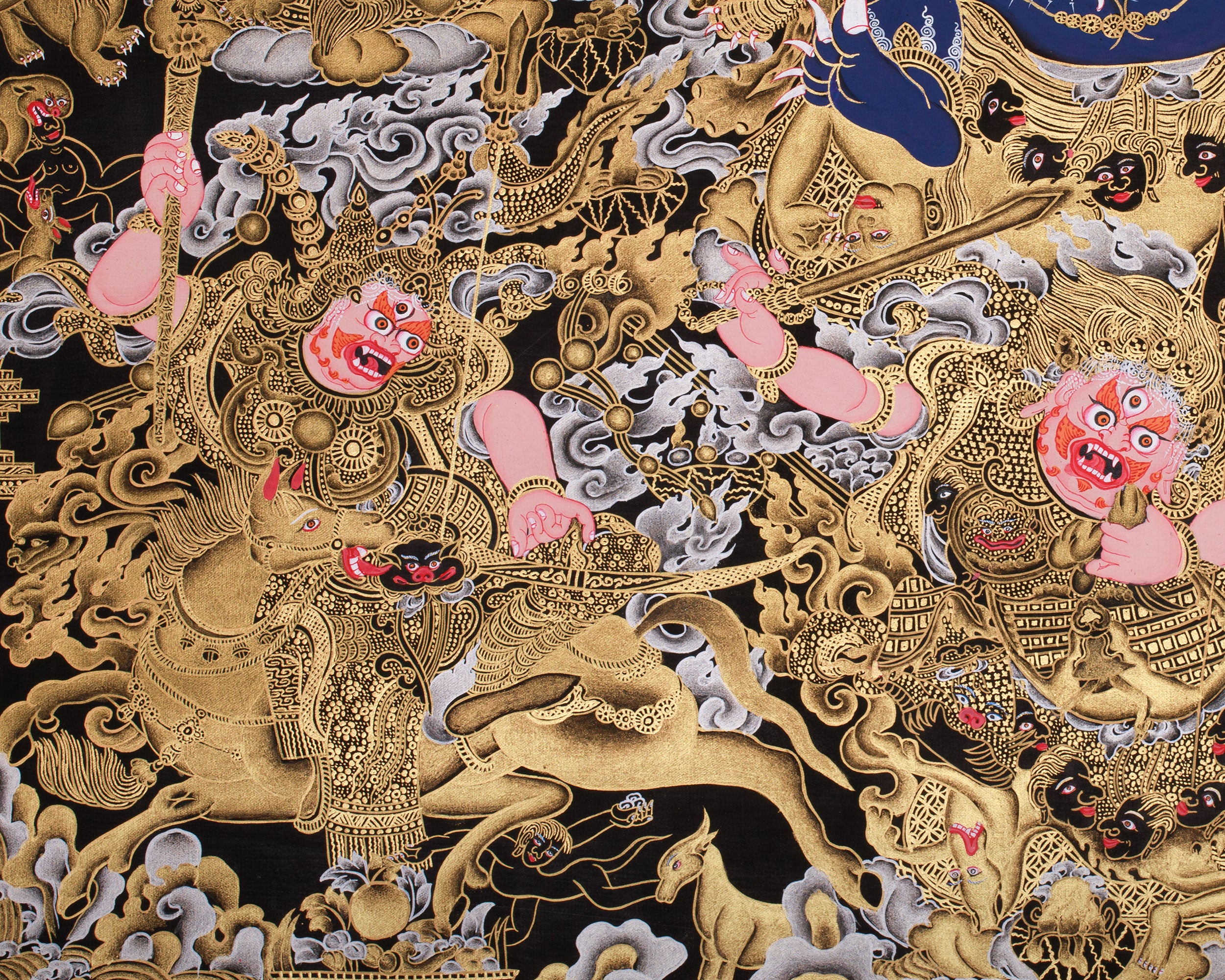 Golden Ferocity, Six Armed Mahakala Thangka | A Divine Protector’s Presence