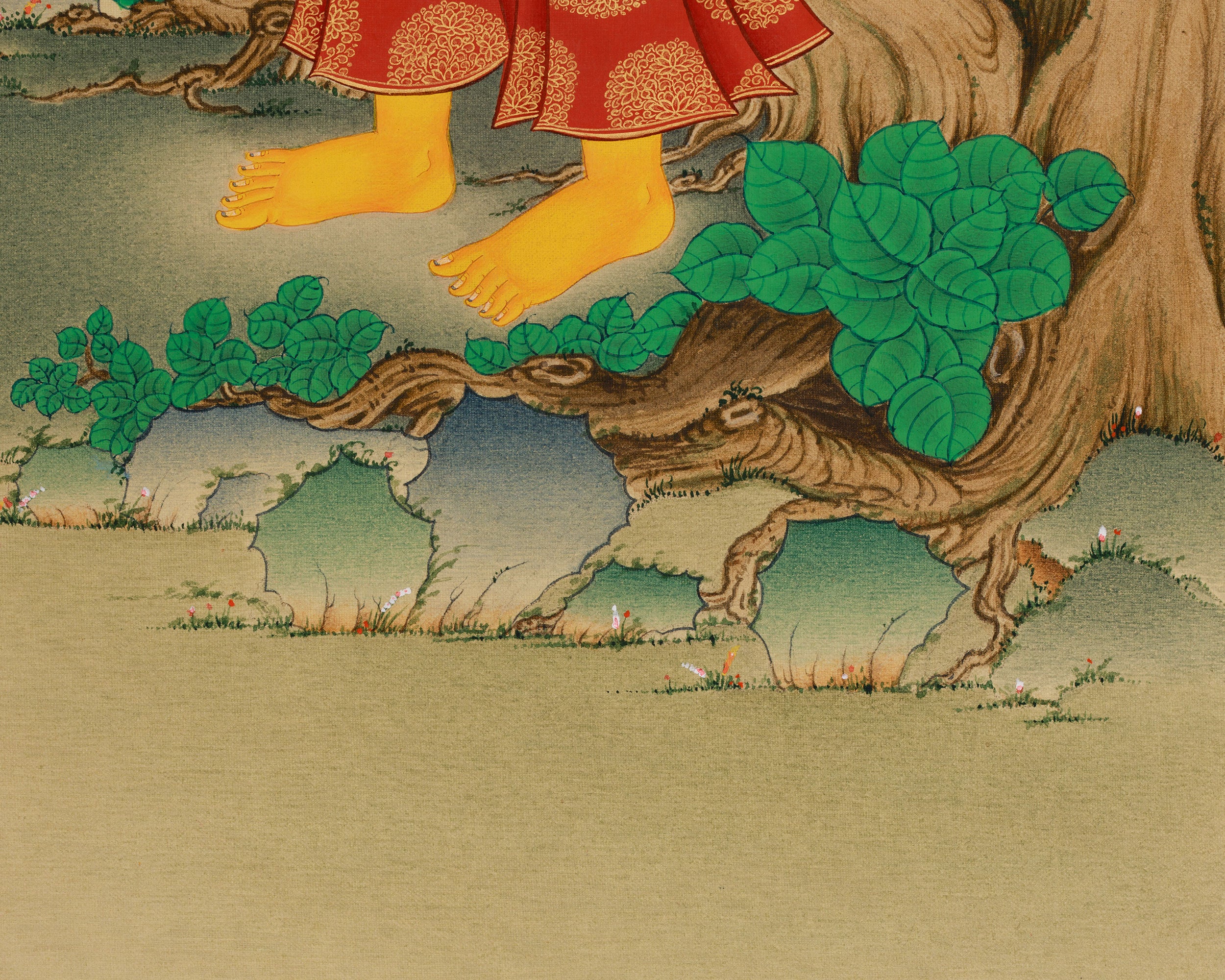 Divine Traditional Thangka of Shakyamuni Buddha | Brahma Sahampati and Indra Art