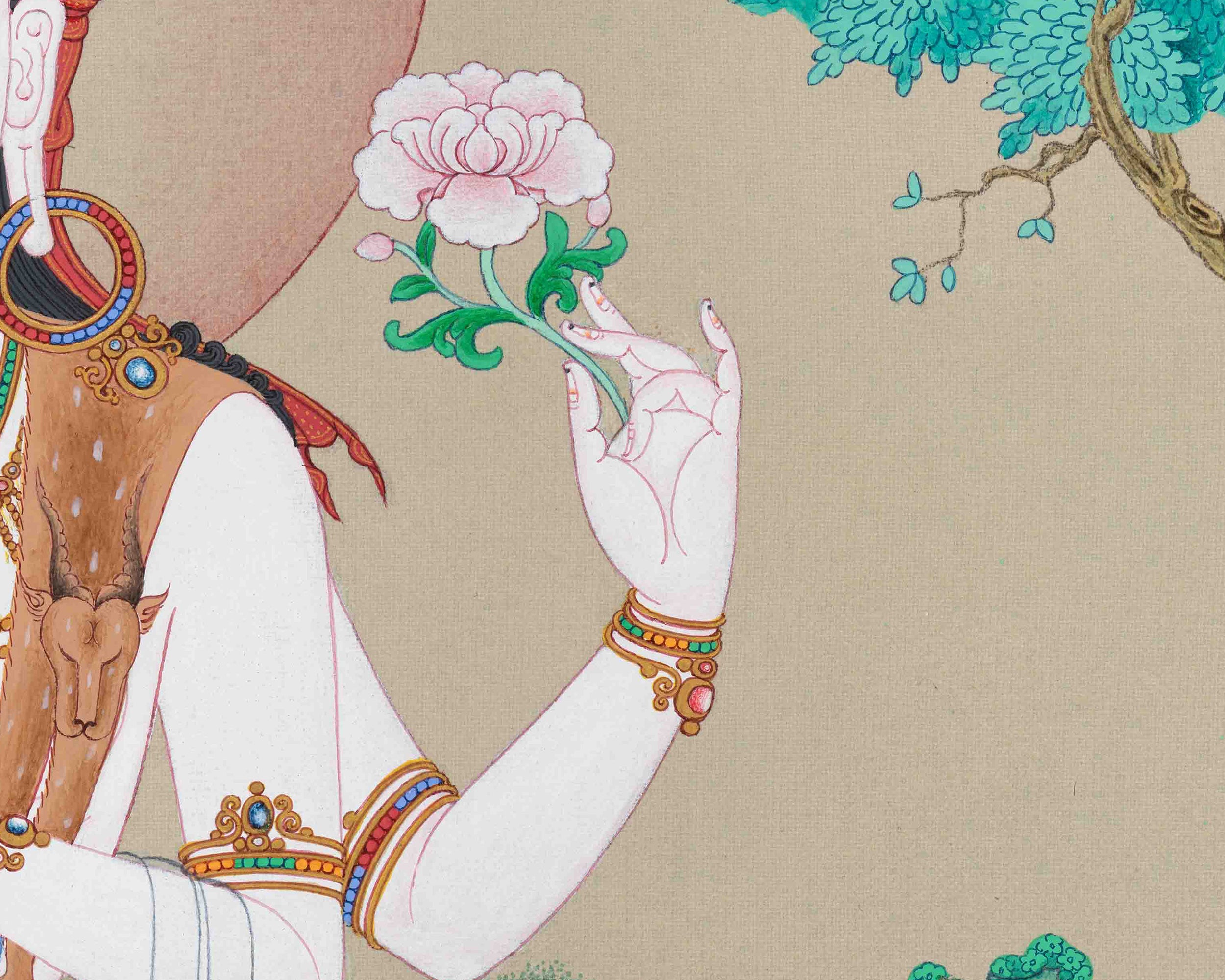 Compassionate Buddha, Chenrezig Thangka | Hand-Painted Karma Gardi Artistry