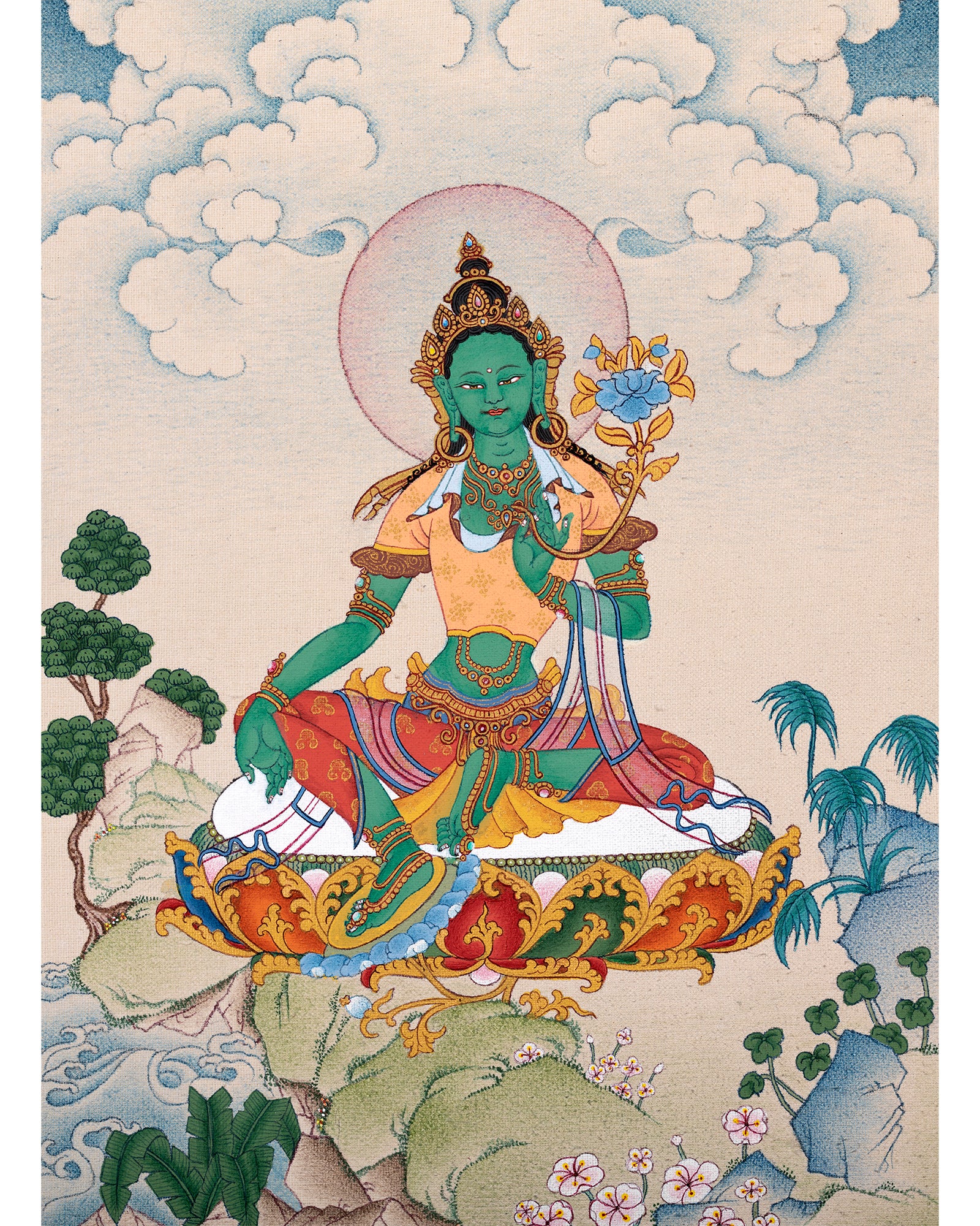 Green Tara Thangka | Tibetan Tara Thangka | Natural Stone Colors